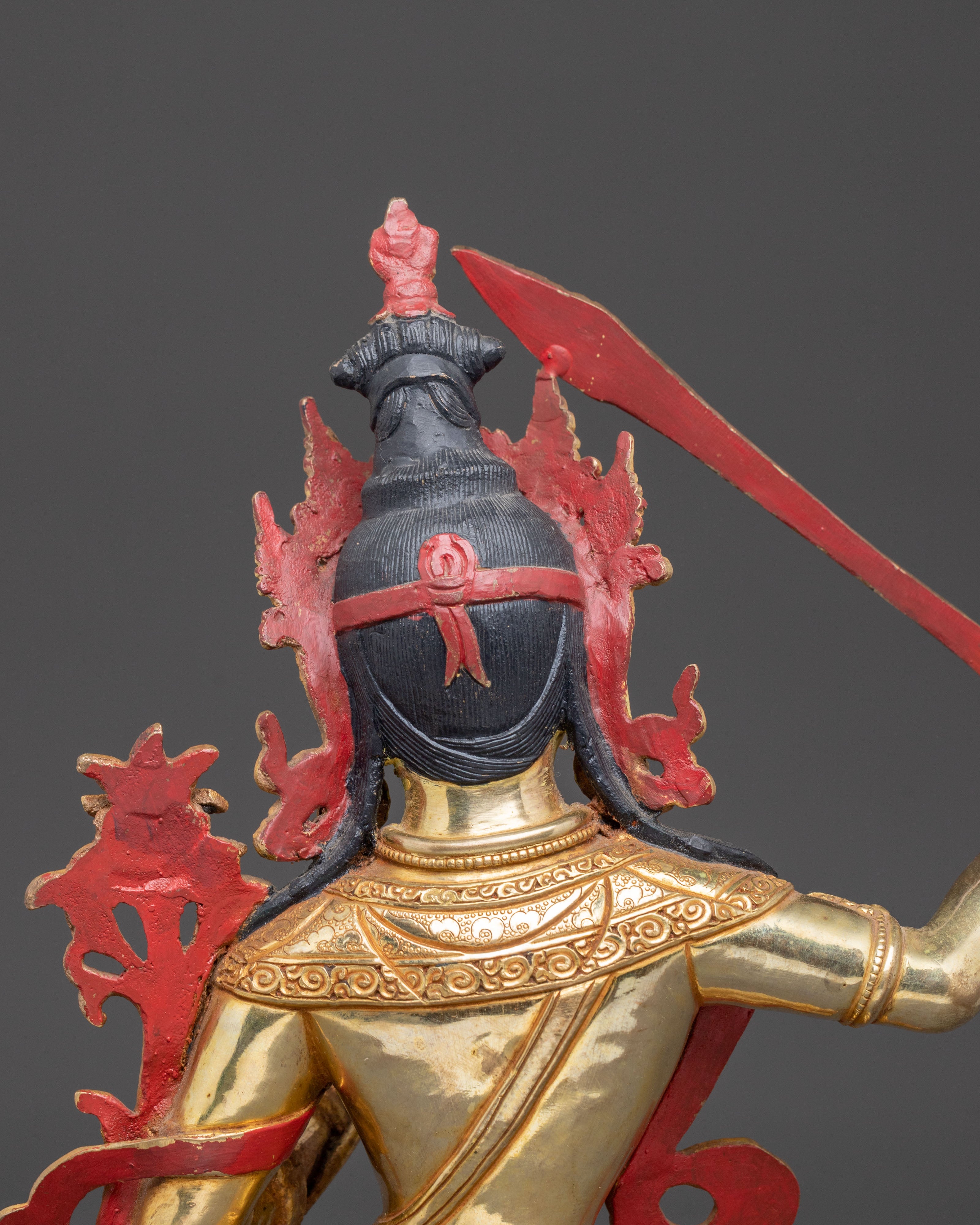 Handmade Manjushri Buddhist Statue: 24K Gold Gilded