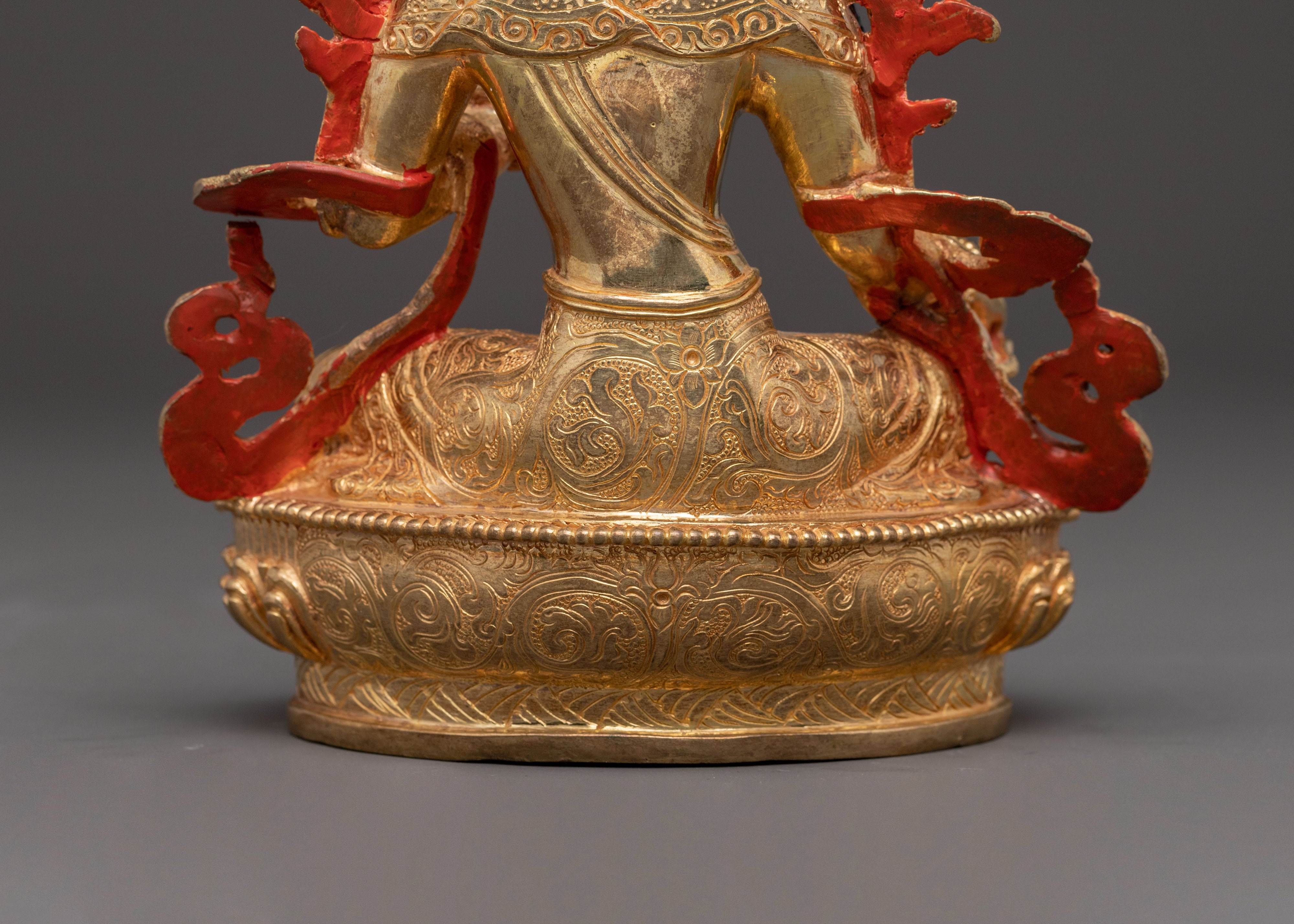 Green Tara Handmade Statue of Love and Compassion - Gilded Copper Art