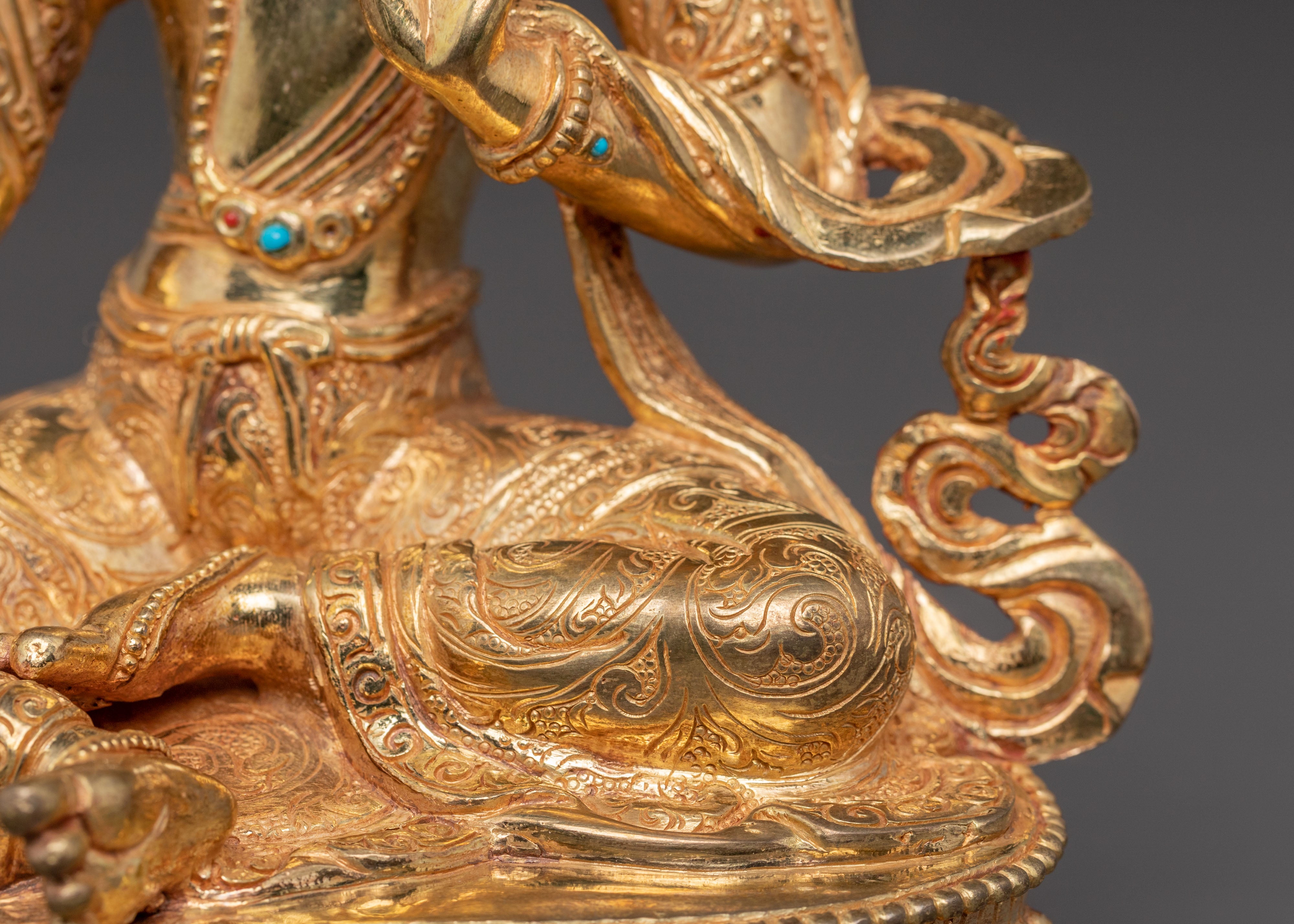 Green Tara Handmade Statue of Love and Compassion - Gilded Copper Art