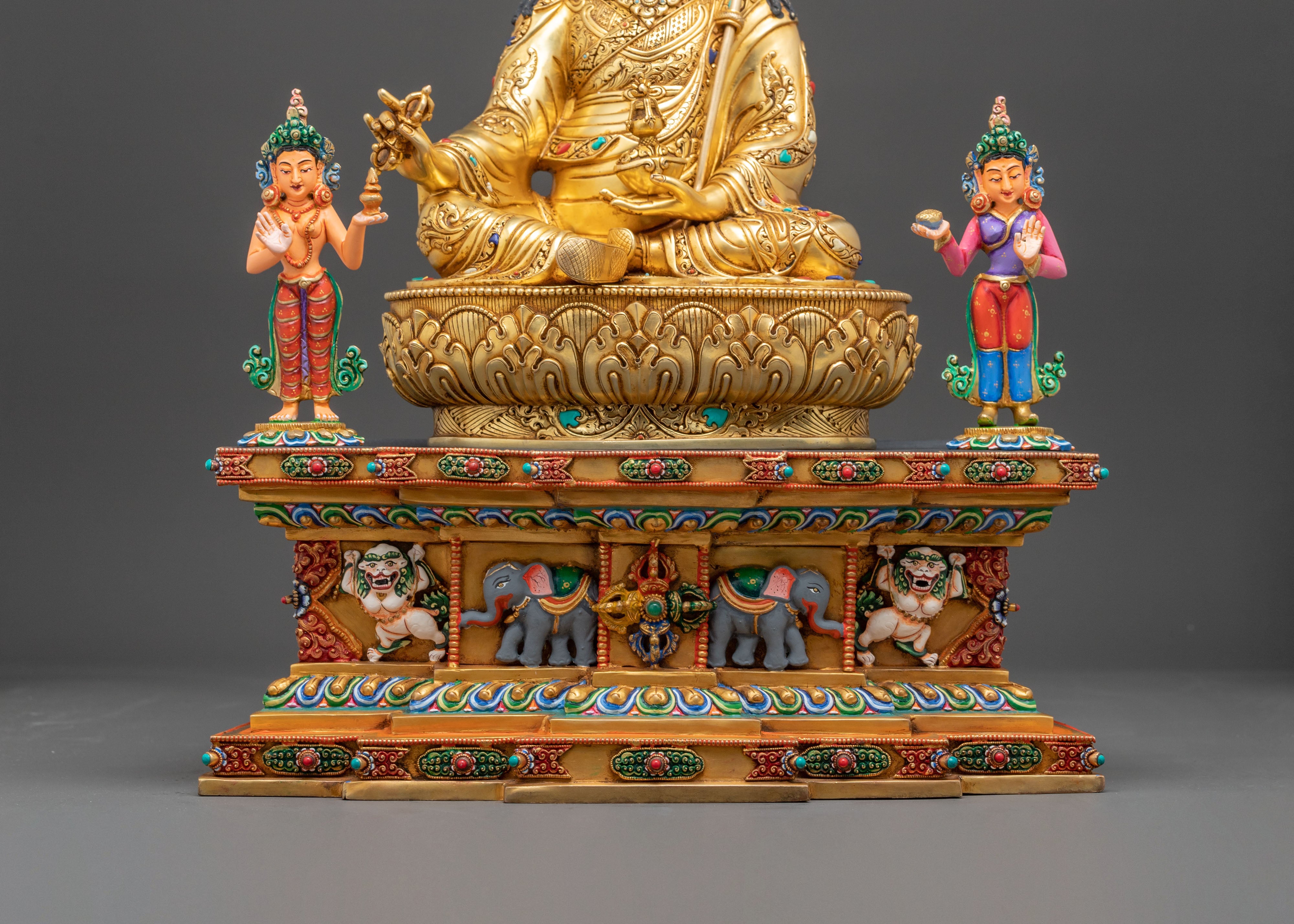 Majestic Guru Rinpoche with Yeshe Tsogyal and Mandarava Statue