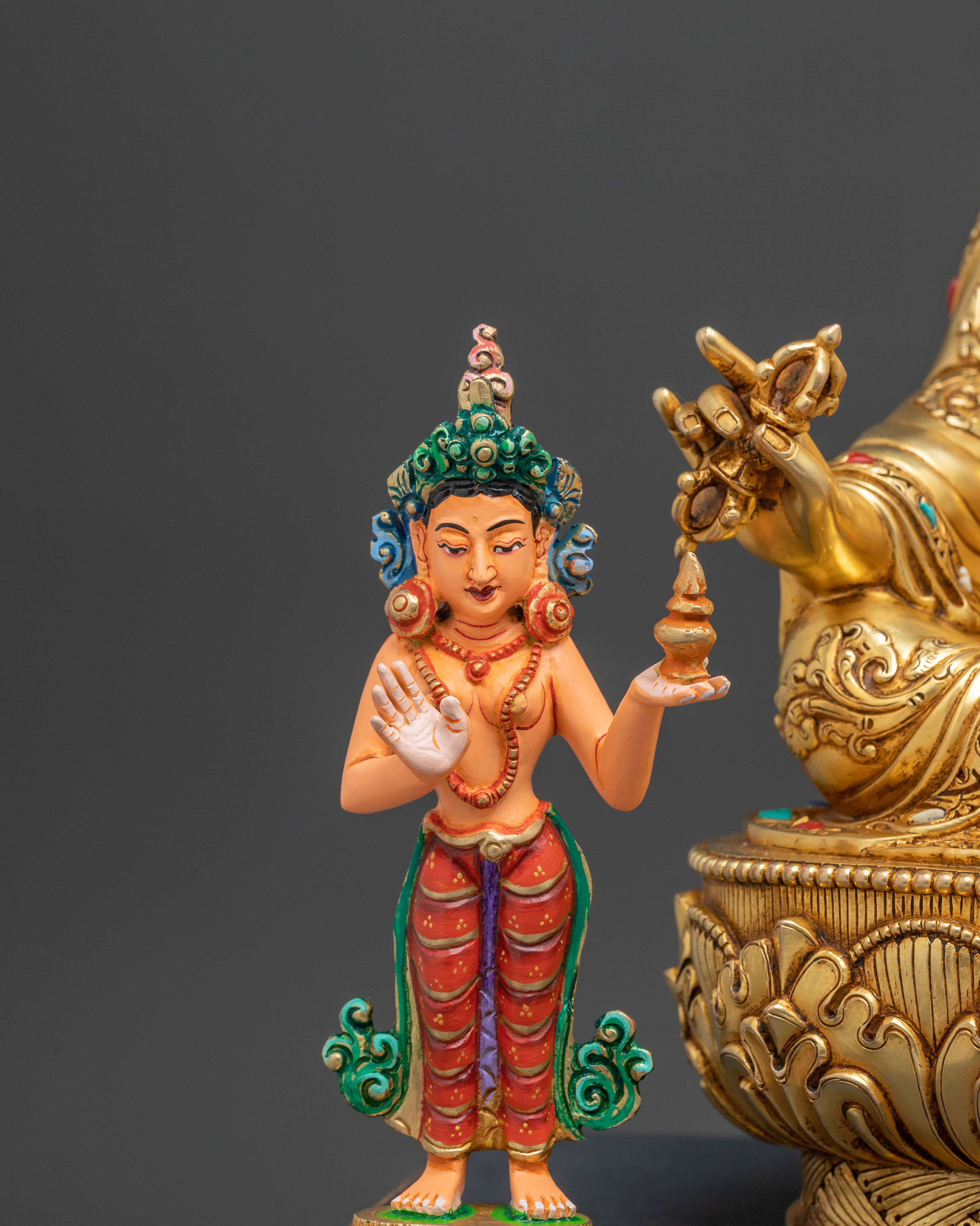 Majestic Guru Rinpoche with Yeshe Tsogyal and Mandarava Statue