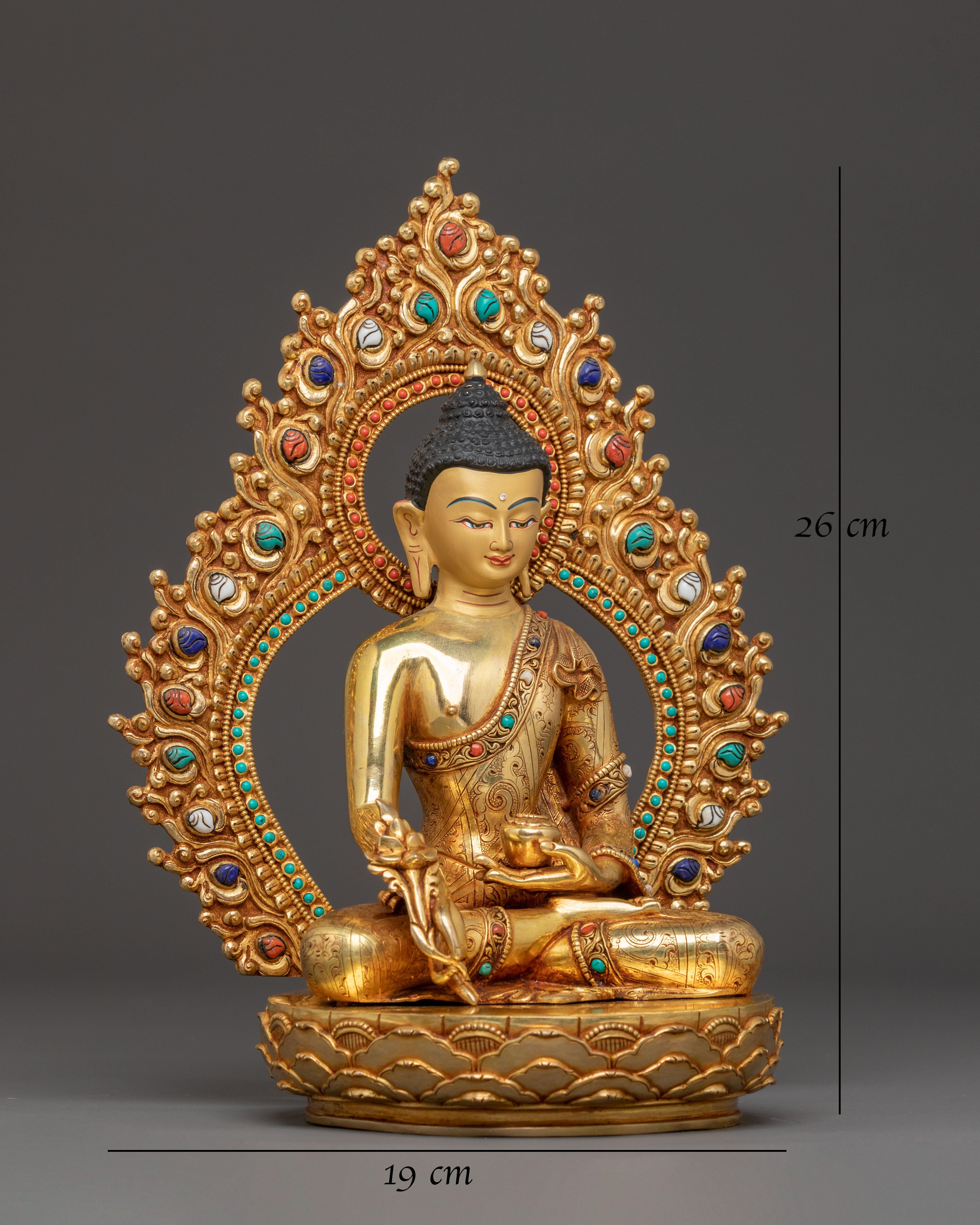 Handmade Statue of Healing Buddha - Exquisite Gilded Copper Art
