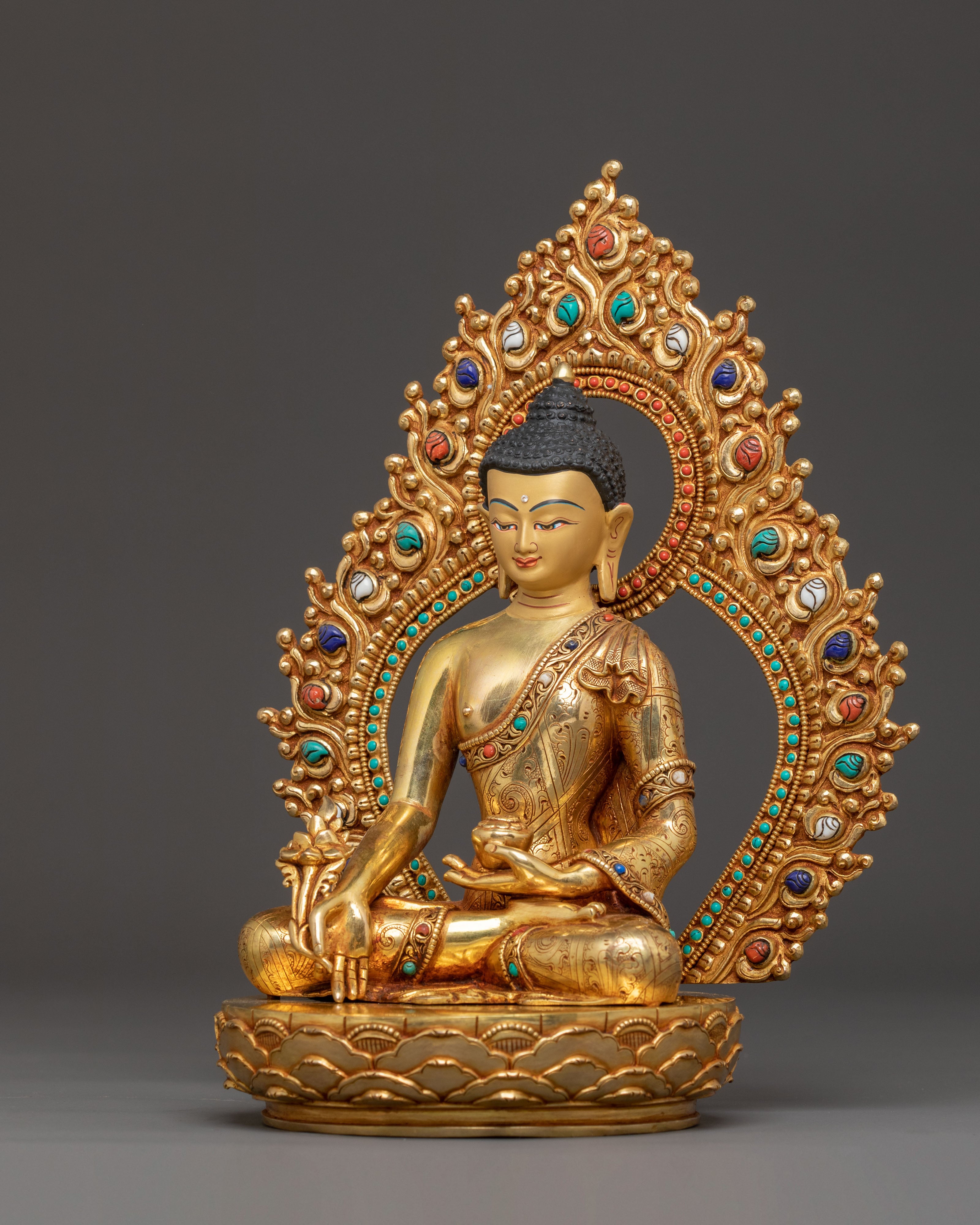 Handmade Statue of Healing Buddha - Exquisite Gilded Copper Art