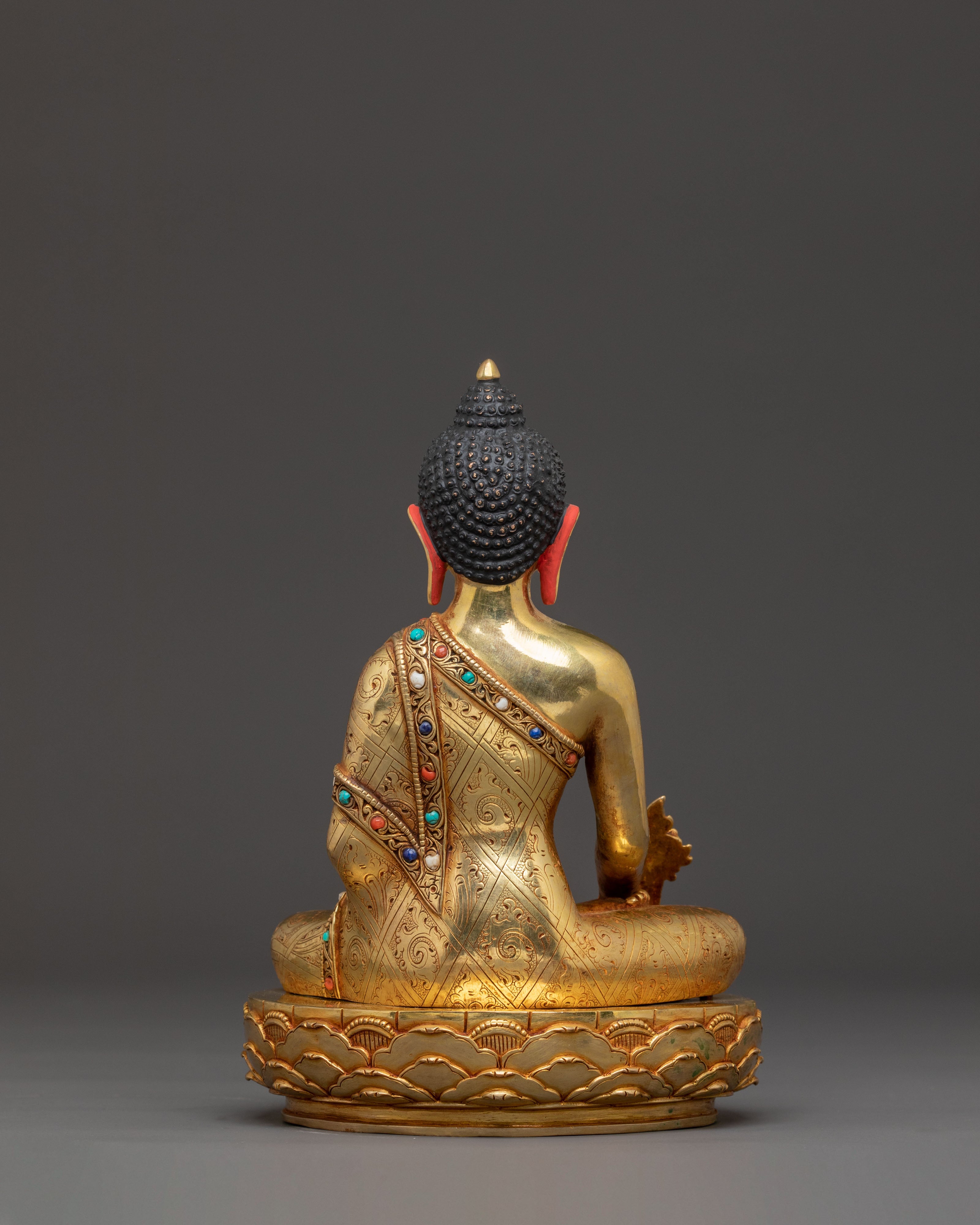 Handmade Statue of Healing Buddha - Exquisite Gilded Copper Art