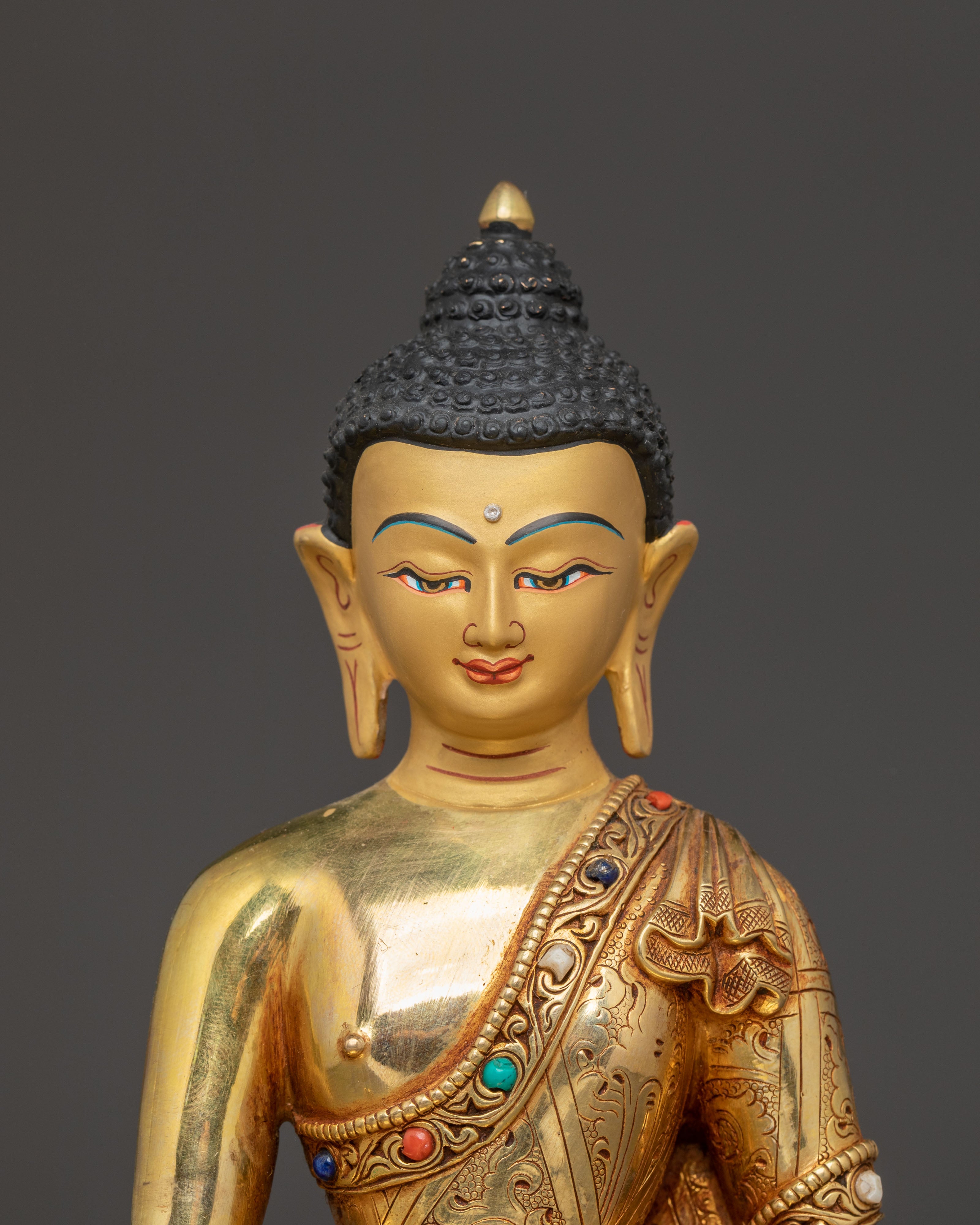 Handmade Statue of Healing Buddha - Exquisite Gilded Copper Art