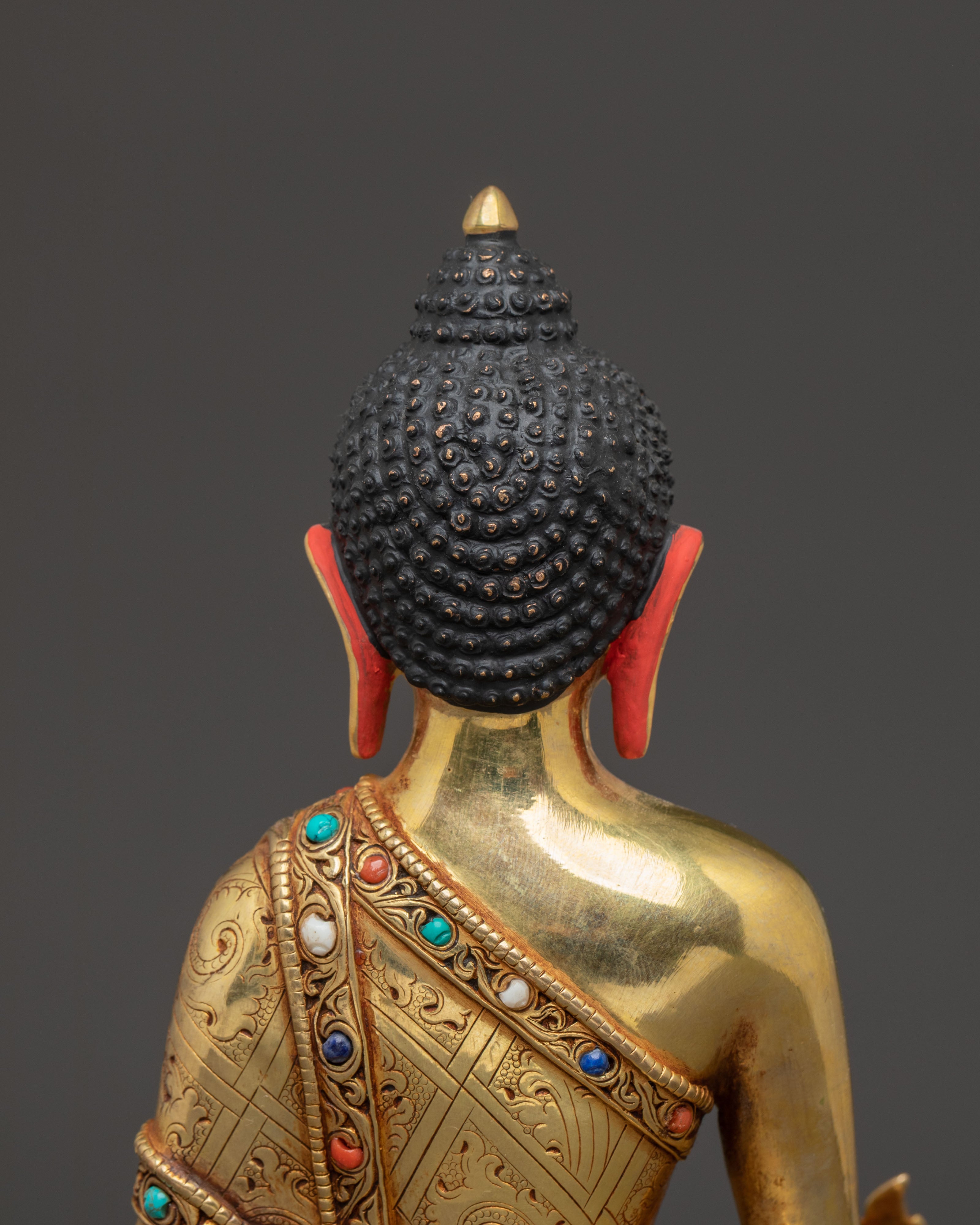 Handmade Statue of Healing Buddha - Exquisite Gilded Copper Art