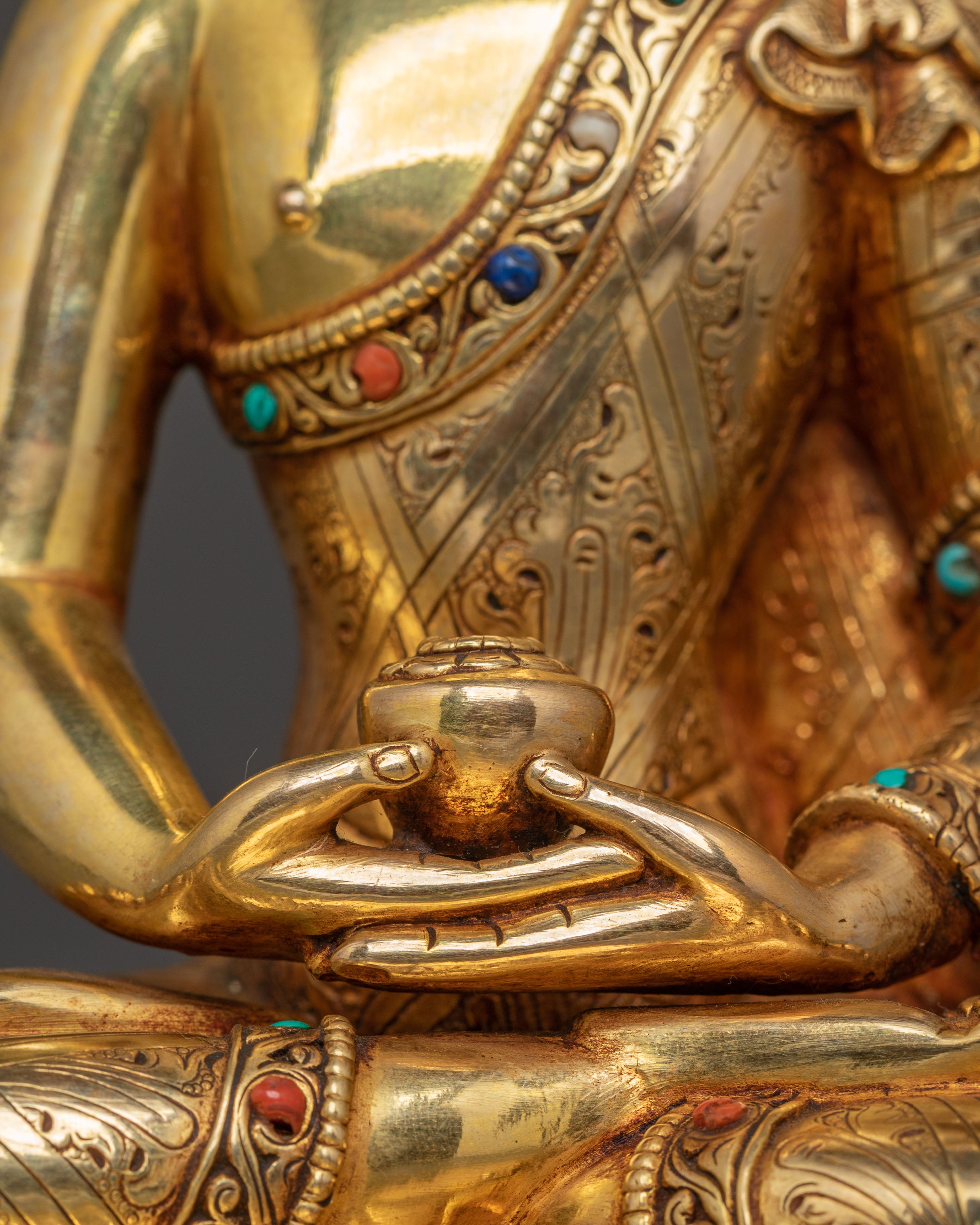 Pure Land Buddha Amitabha Golden Statue – Exquisite 24K Gilded Copper Art