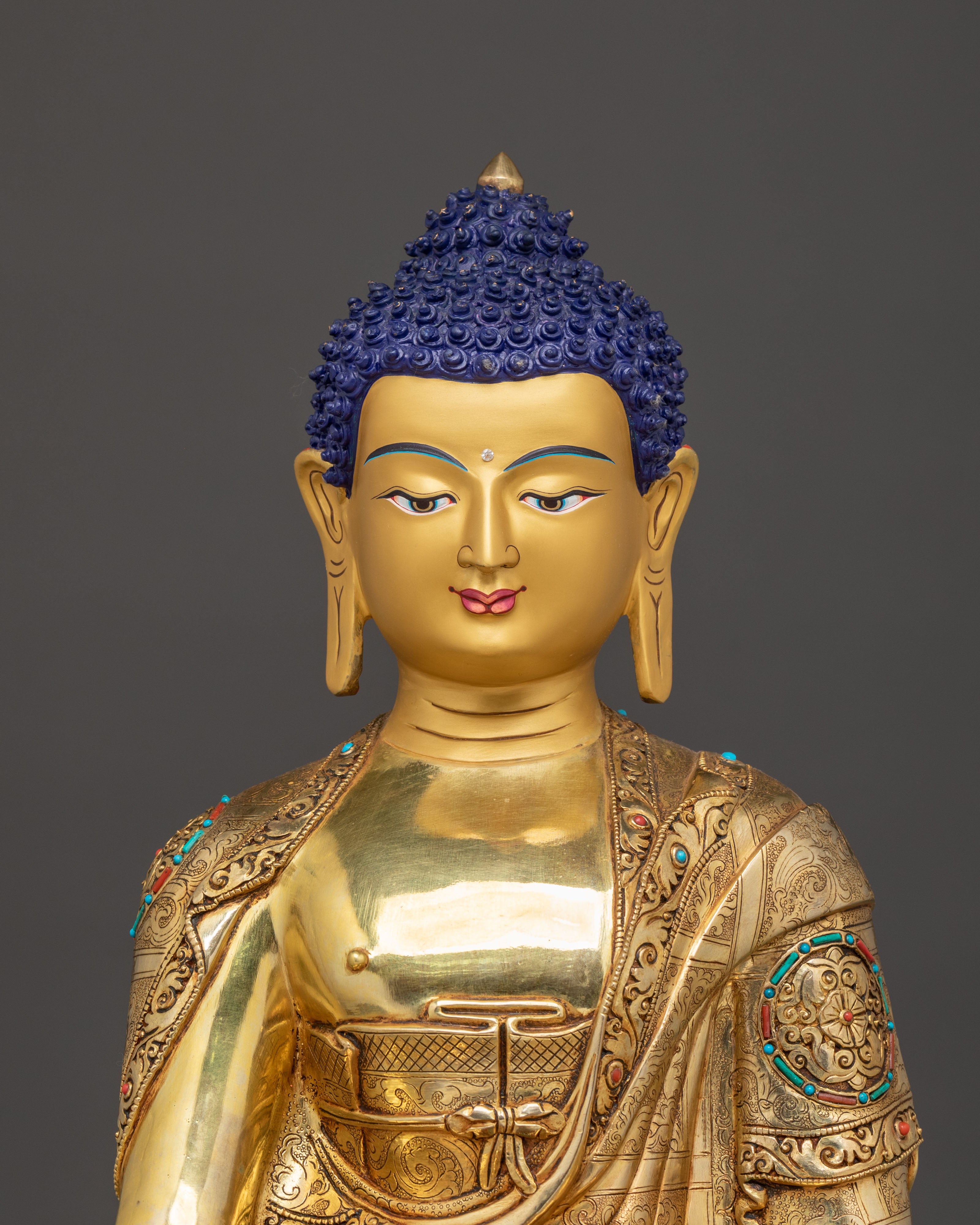 Buddha Shakyamuni Golden Statue with Gemstones