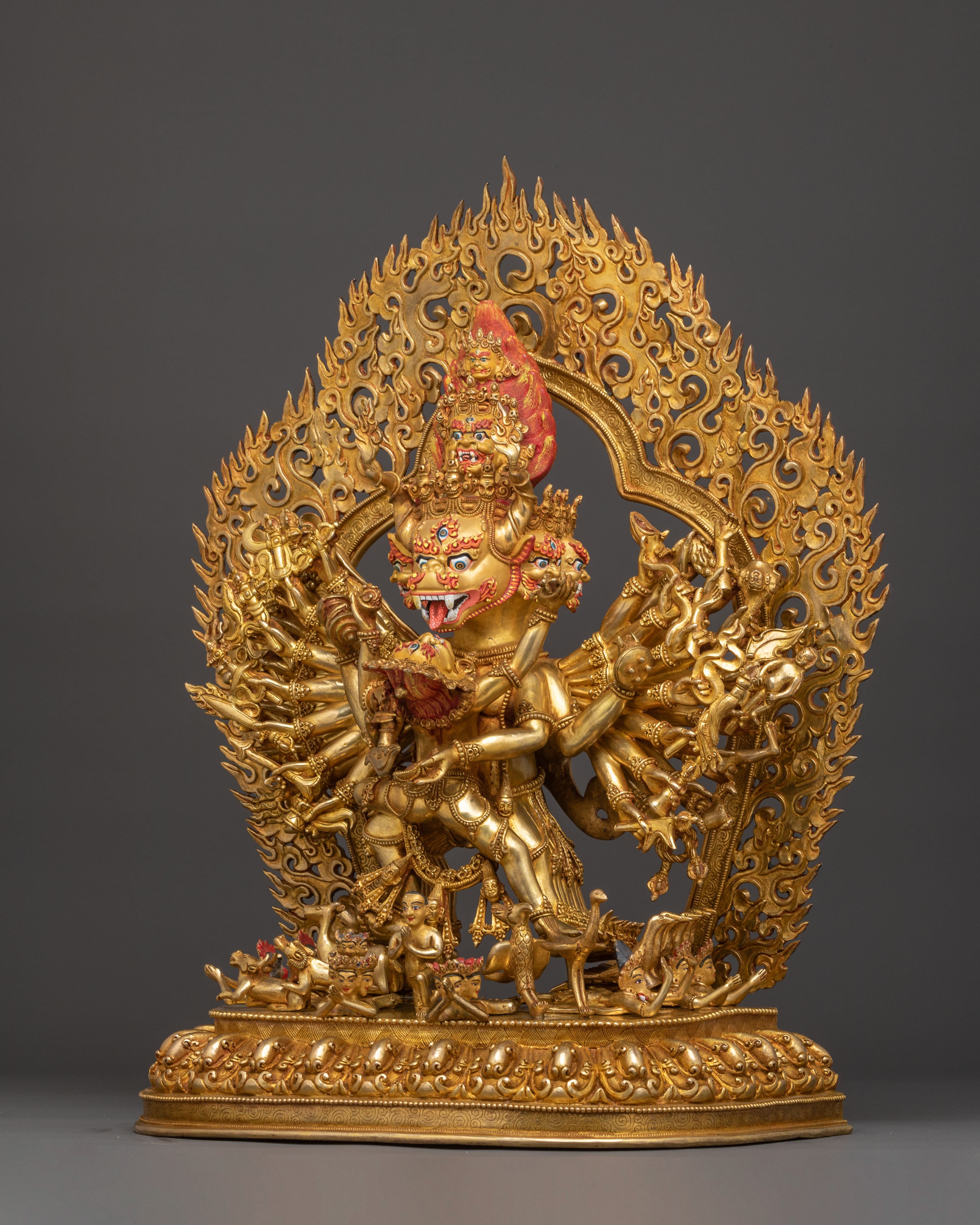 Yamantaka Statue Wrathful Form of Manjushri, Exquisitely Gilded