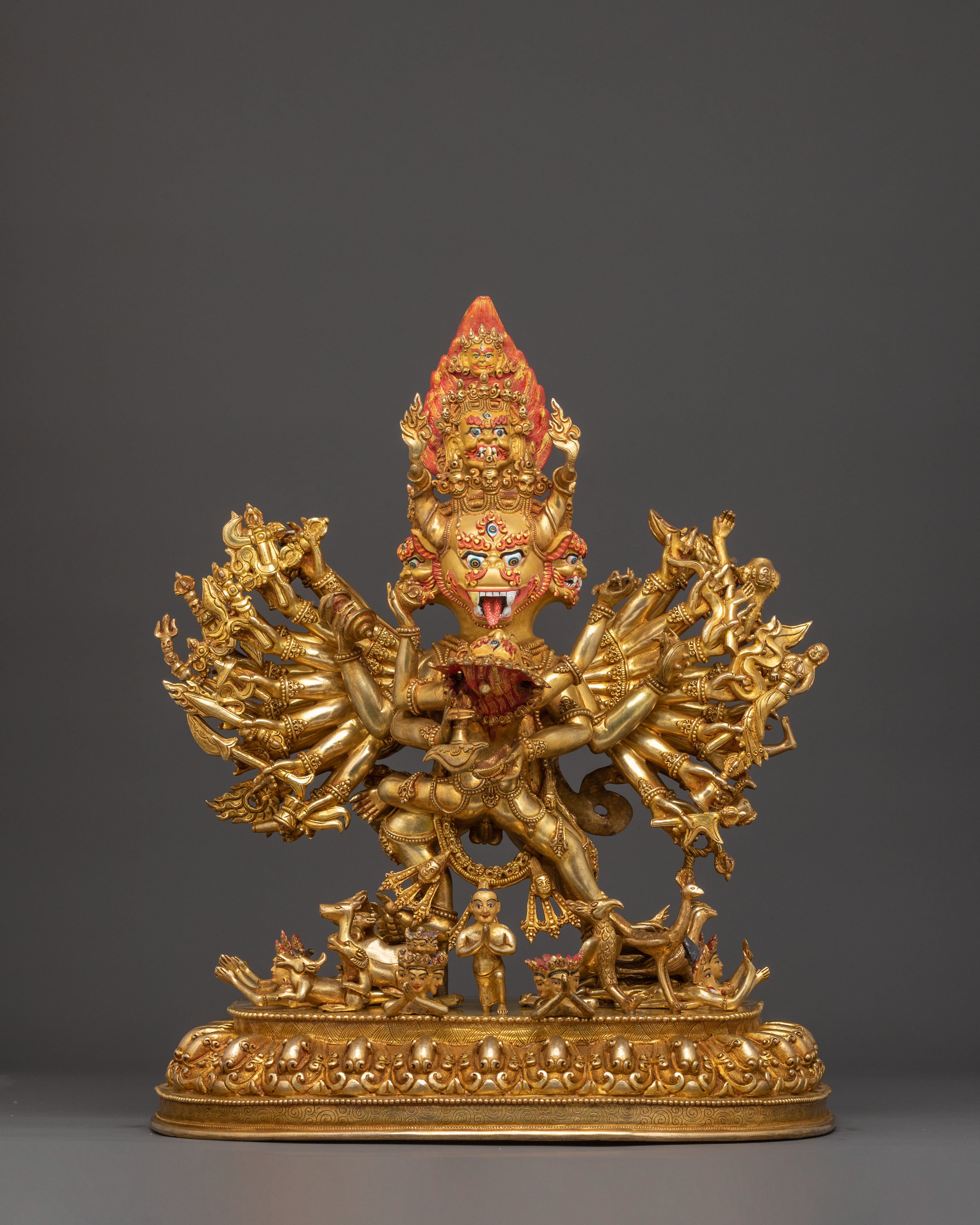 Yamantaka Statue Wrathful Form of Manjushri, Exquisitely Gilded