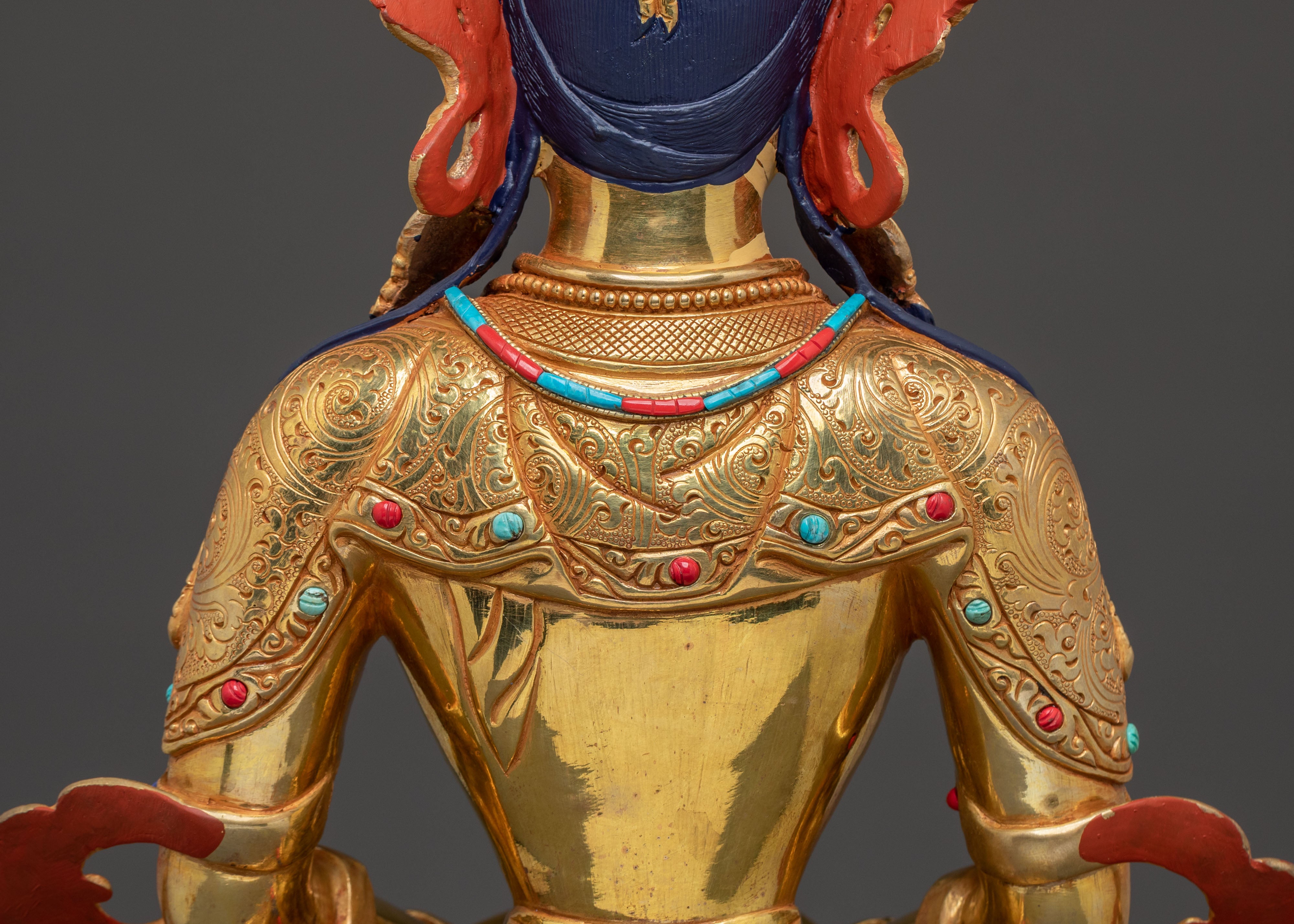 Sacred Long Life Deity Amitayus – Exquisite 24K Gold Gilded Statue