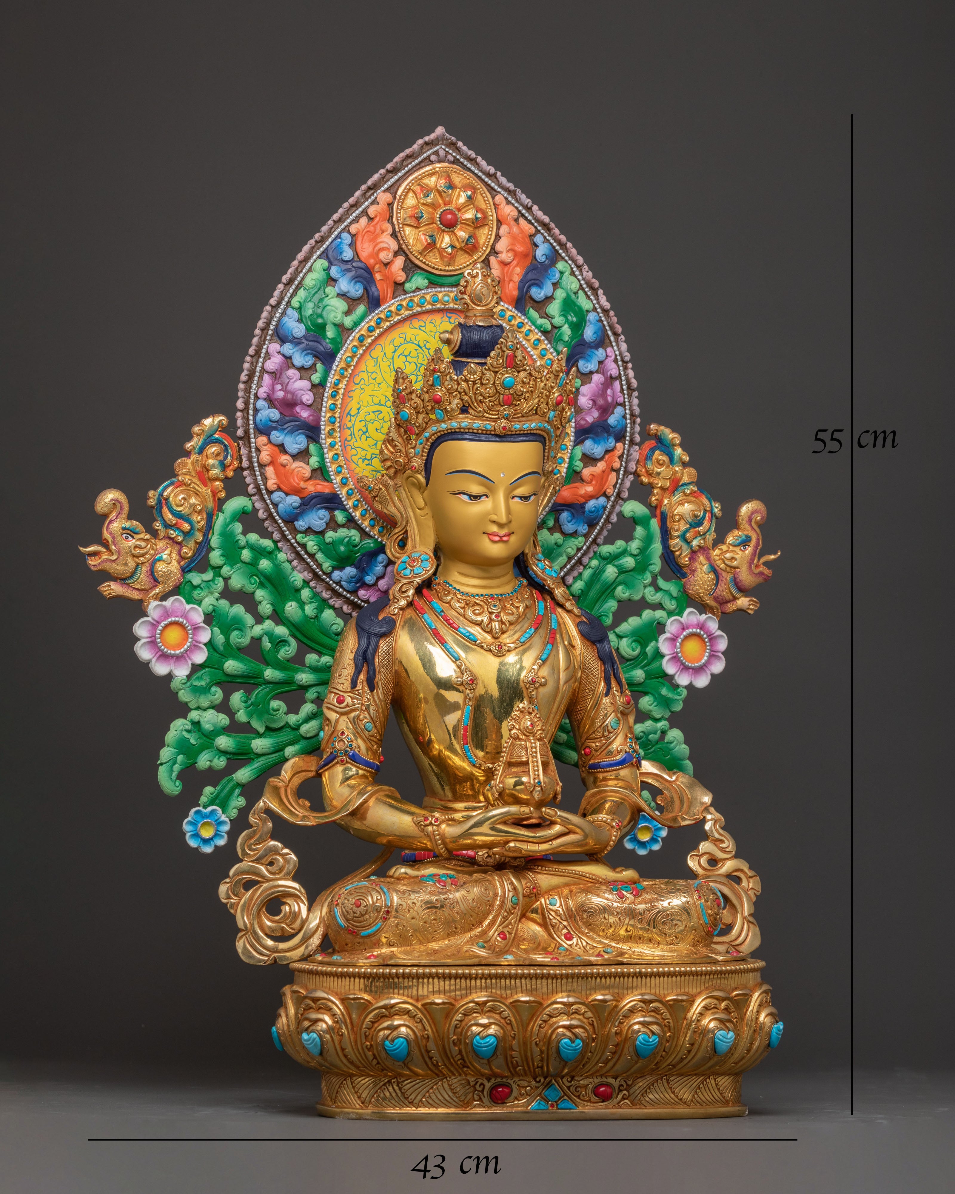 Sacred Long Life Deity Amitayus – Exquisite 24K Gold Gilded Statue