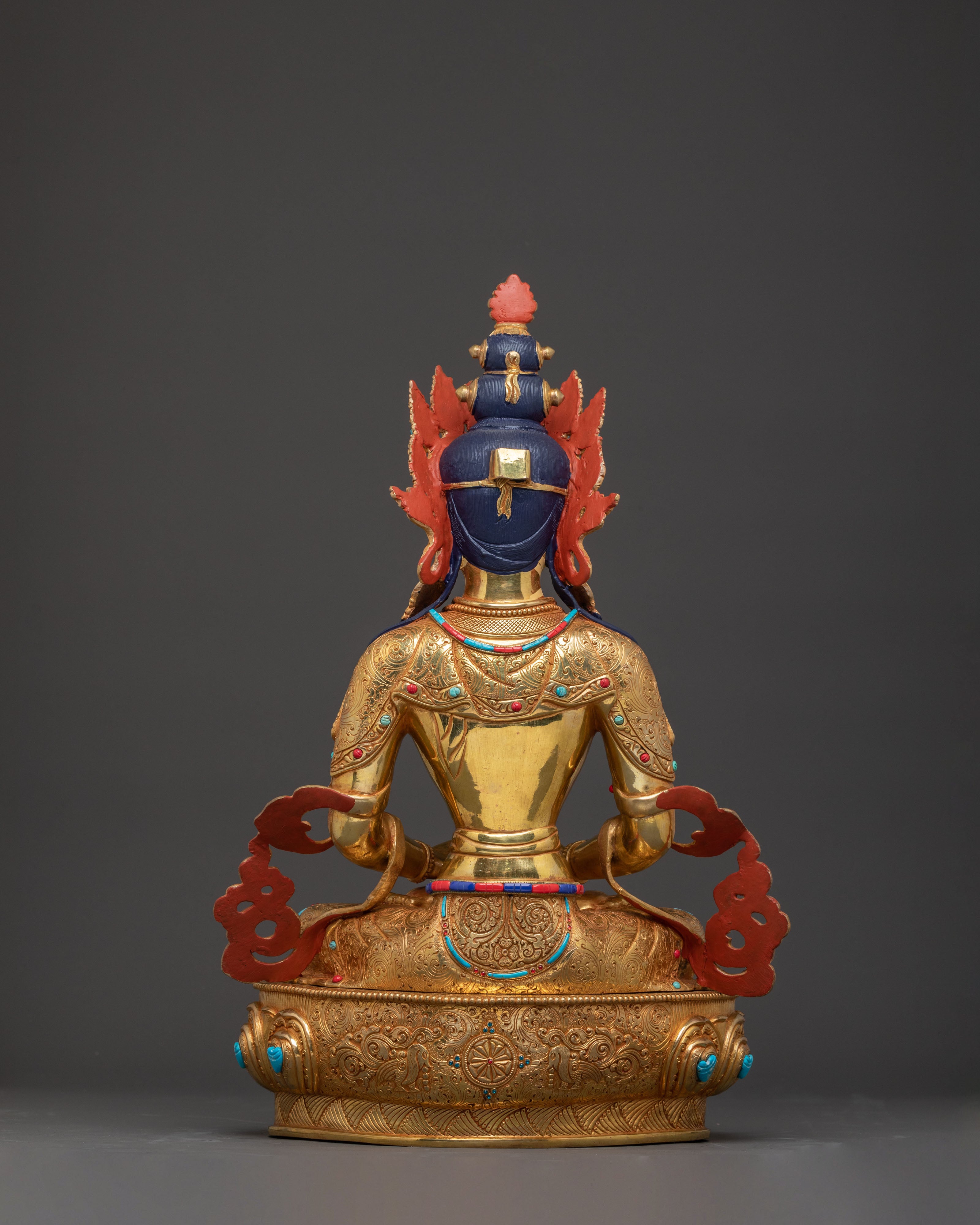 Sacred Long Life Deity Amitayus – Exquisite 24K Gold Gilded Statue