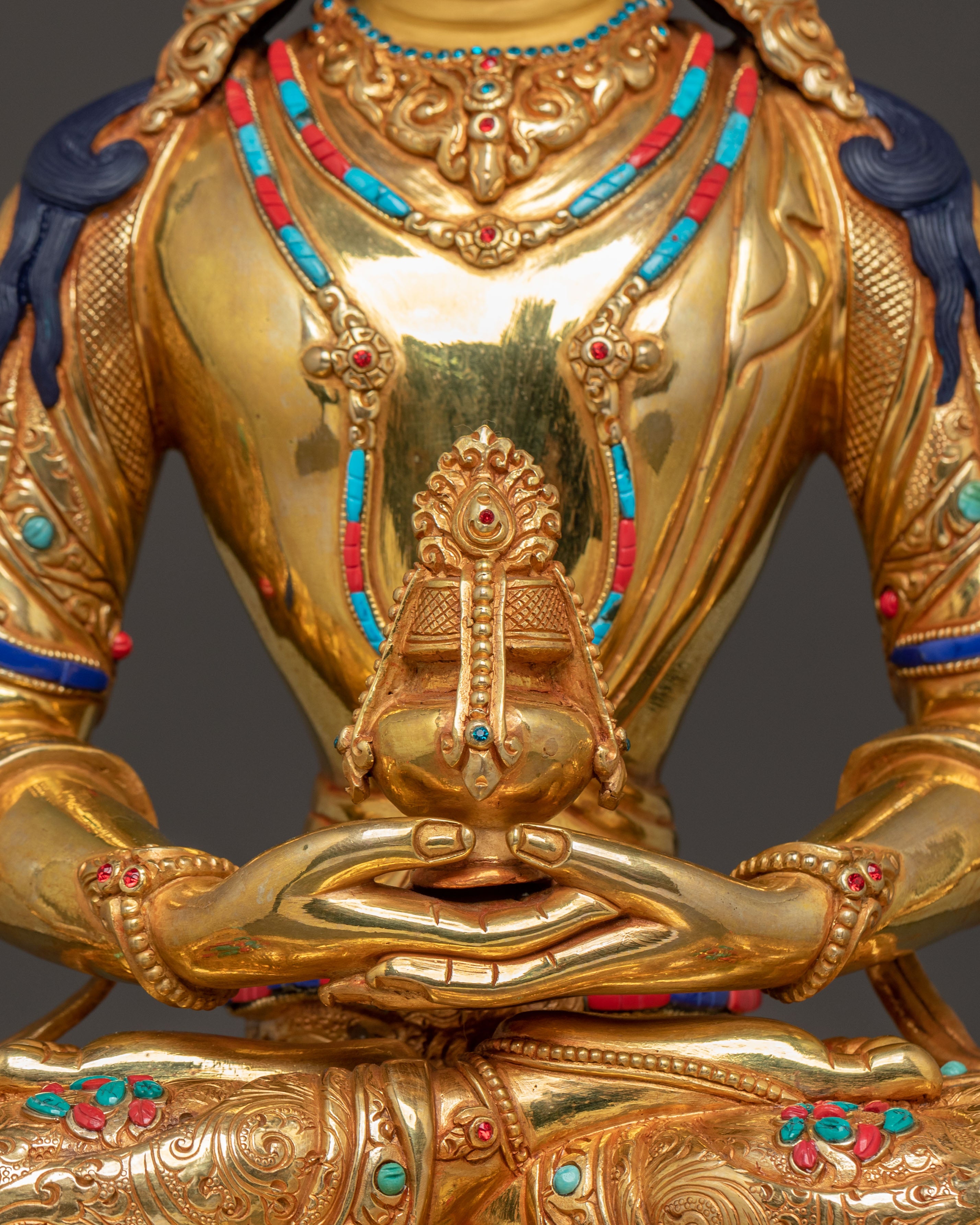 Sacred Long Life Deity Amitayus – Exquisite 24K Gold Gilded Statue