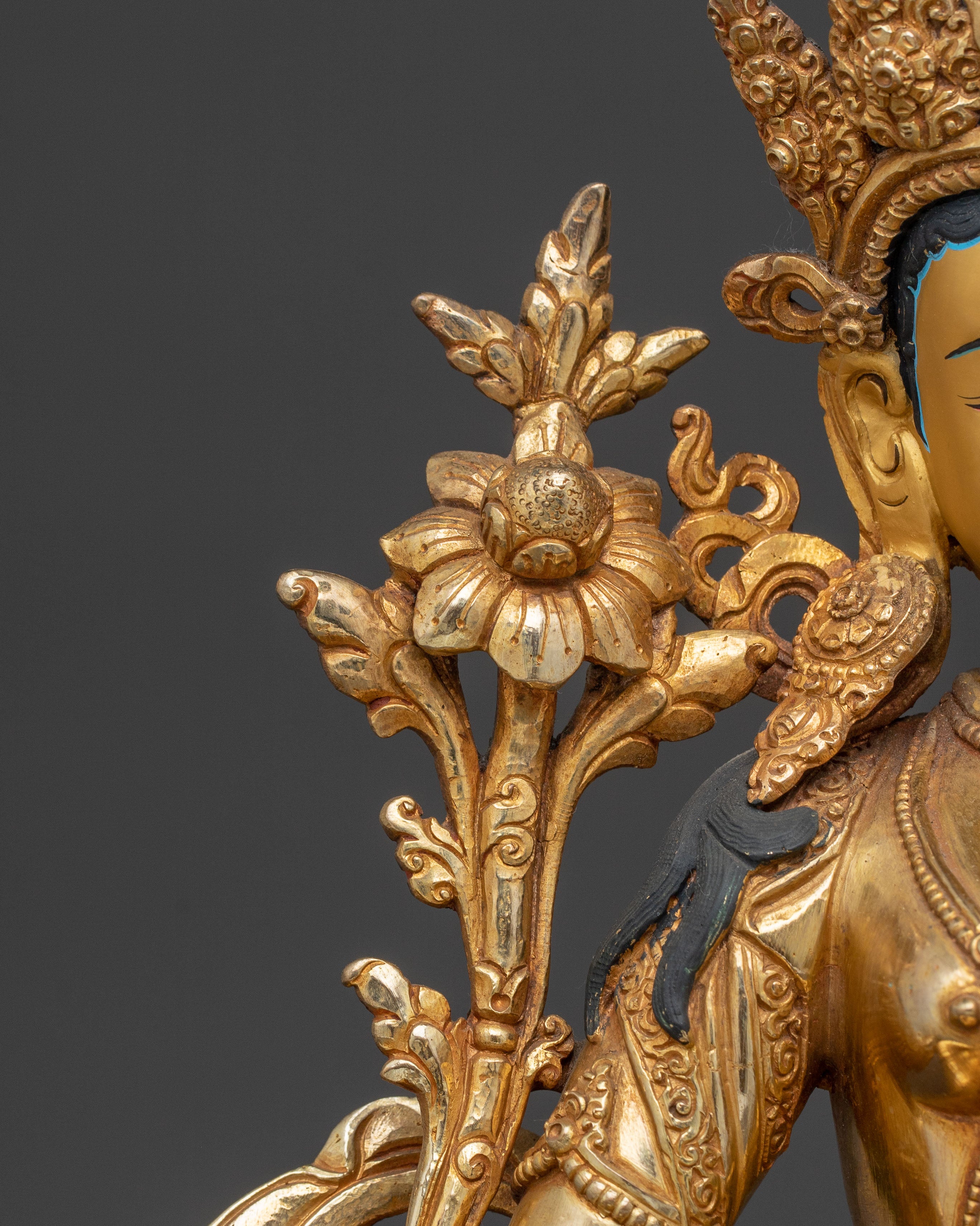 Sacred Compassion Goddess Green Tara Statue – 24K Gilded Radiance
