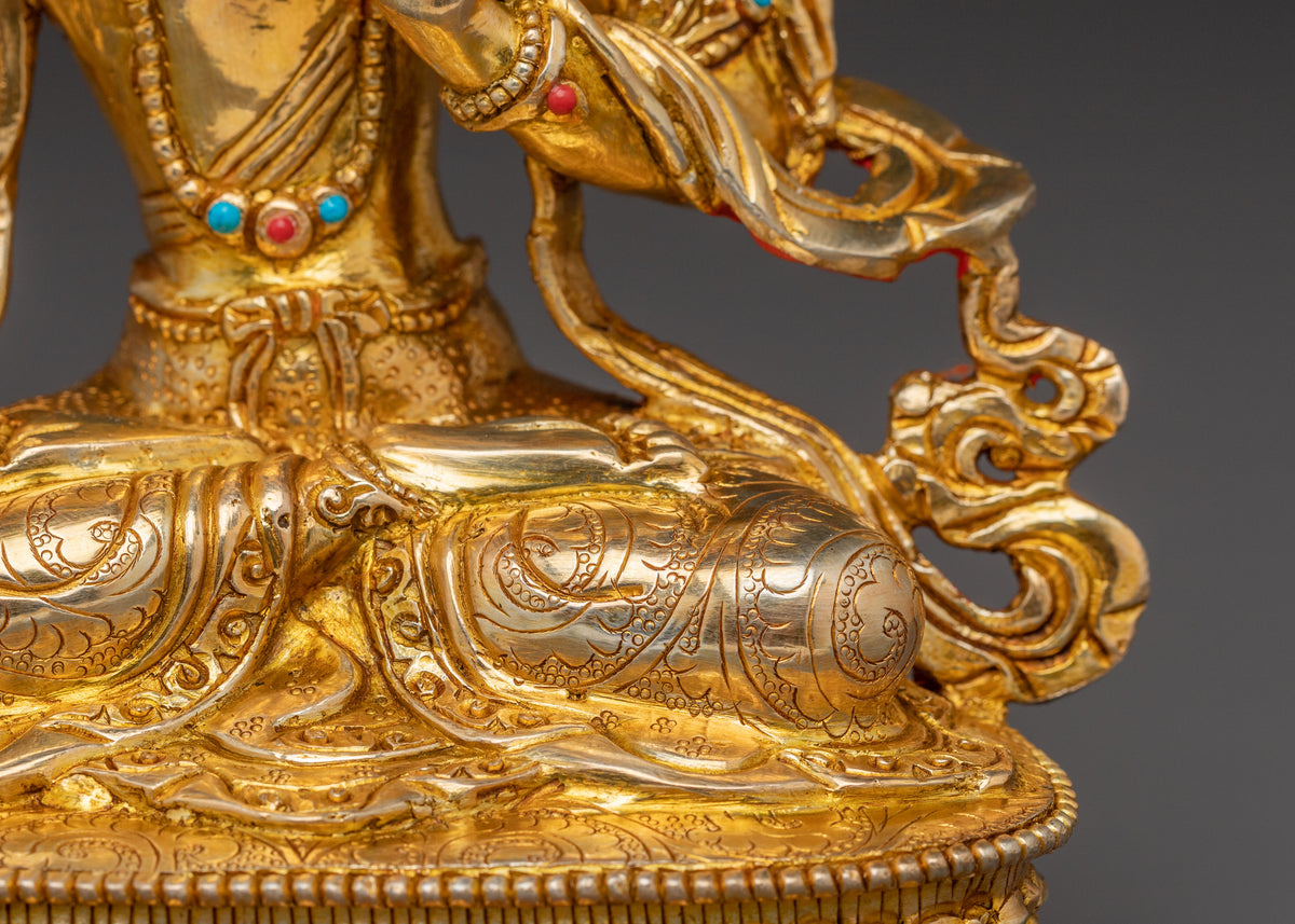 Tibetan Wisdom Deity Manjushri Statue – 24K Gold Gilded Copper Statue