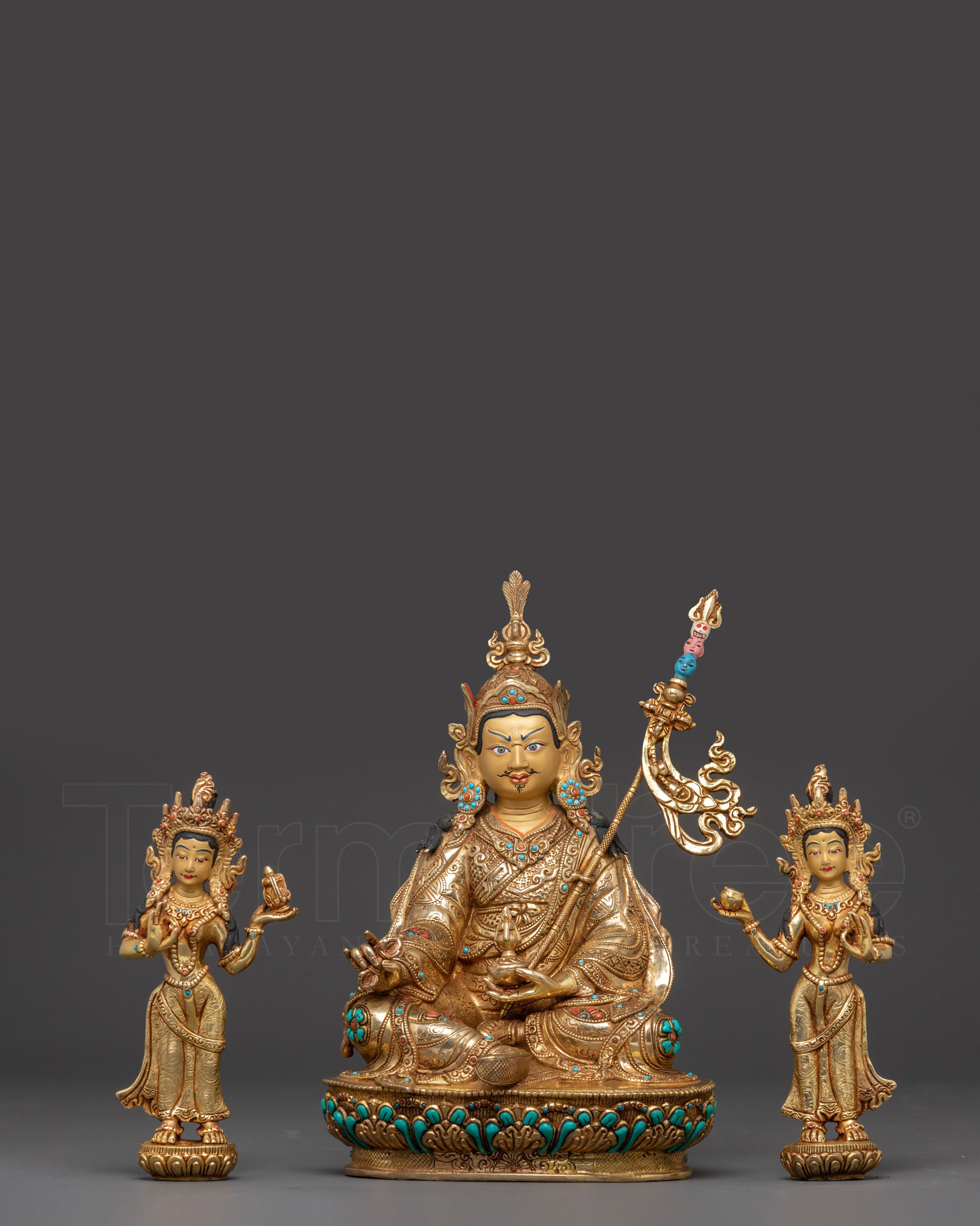 Handcrafted Guru Rinpoche Consort Set – 24K Gold Gilded Copper Masterpiece