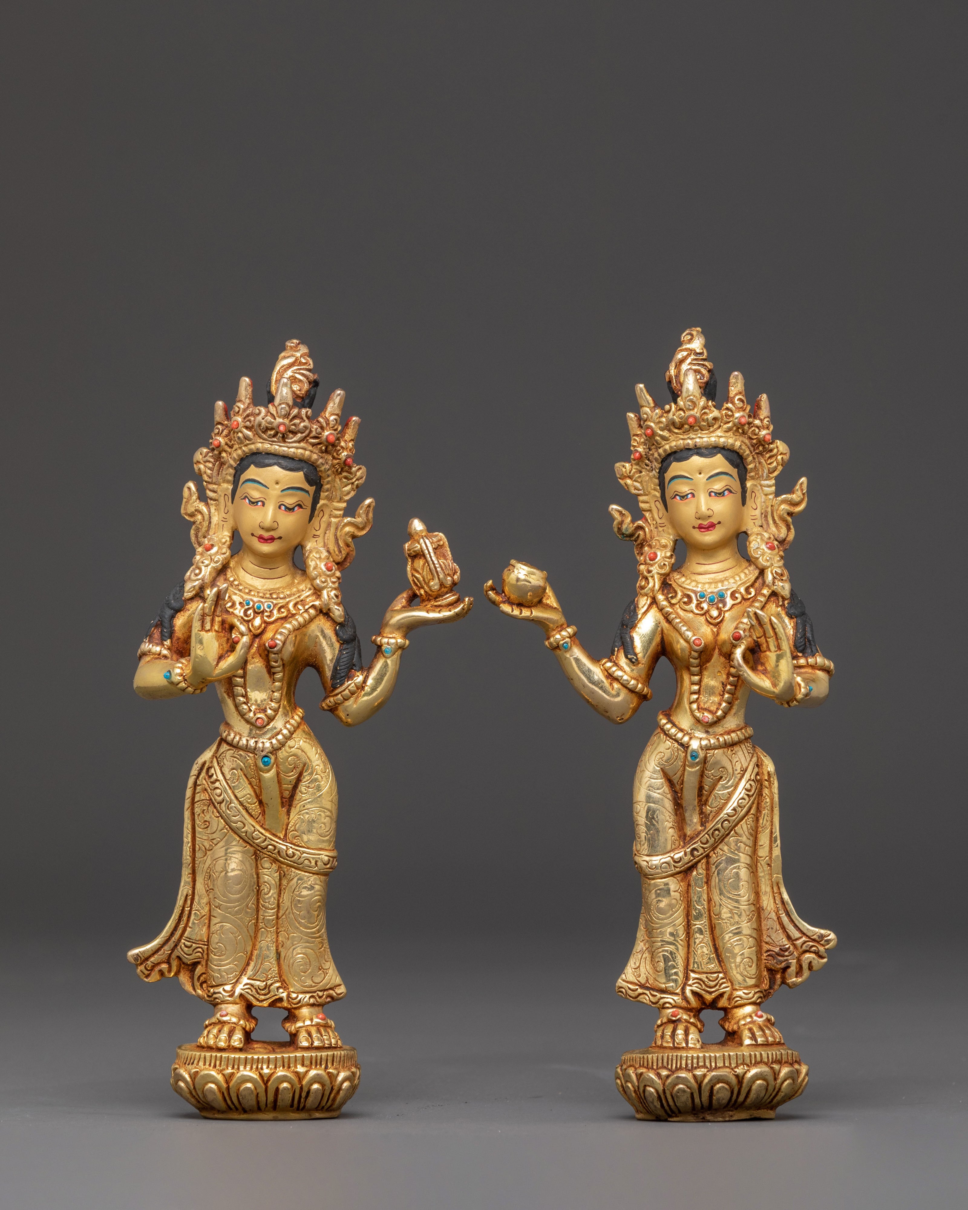 Handcrafted Guru Rinpoche Consort Set – 24K Gold Gilded Copper Masterpiece