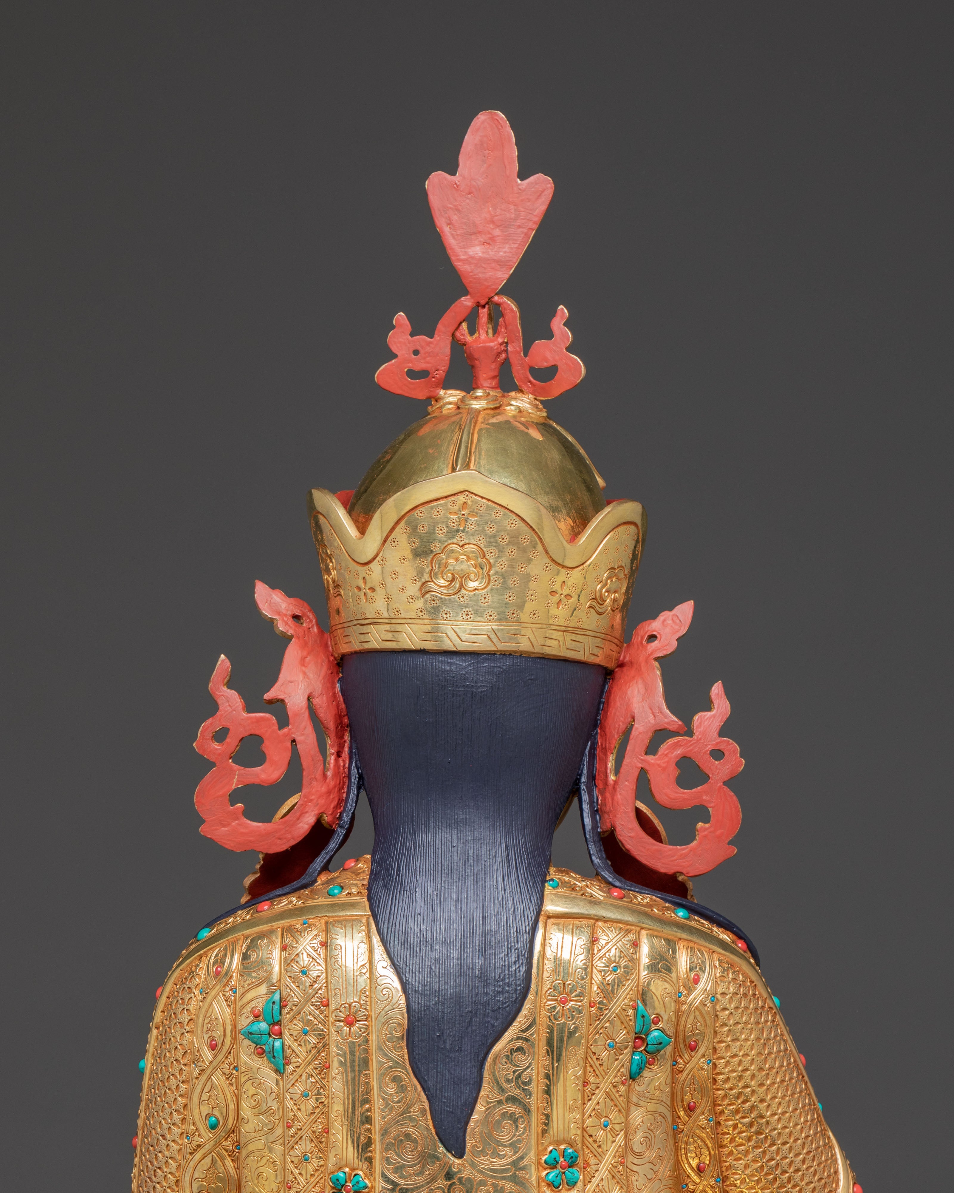 Radiant Guru Rinpoche Statue with Torana - 24k Gold Gilded