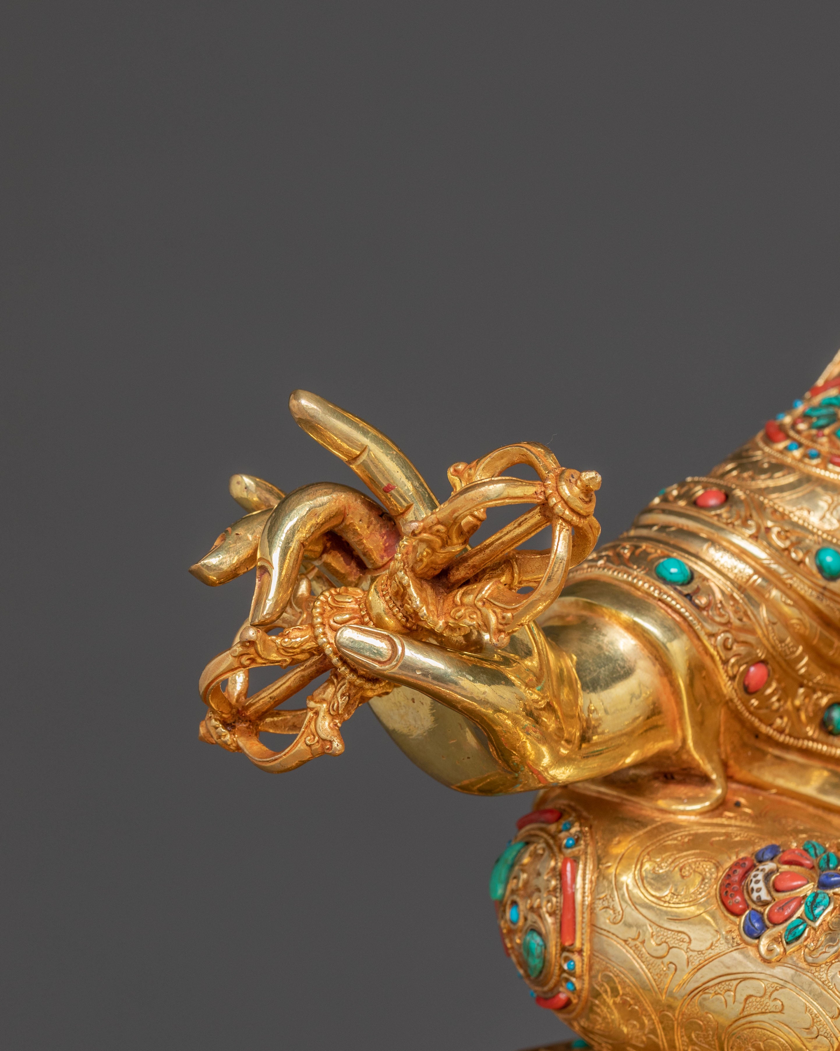 Radiant Guru Rinpoche Statue with Torana - 24k Gold Gilded