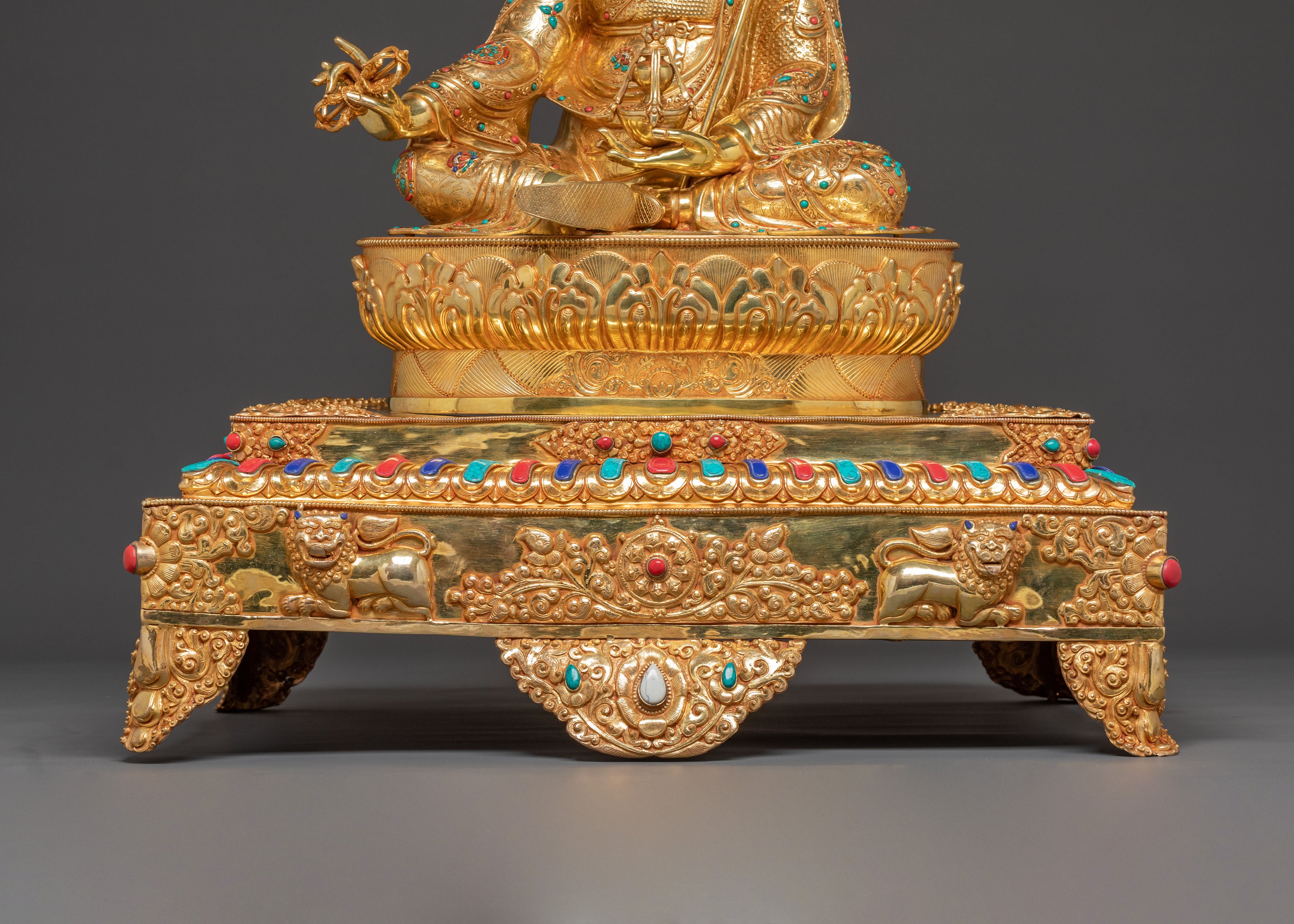 Radiant Guru Rinpoche Statue with Torana - 24k Gold Gilded