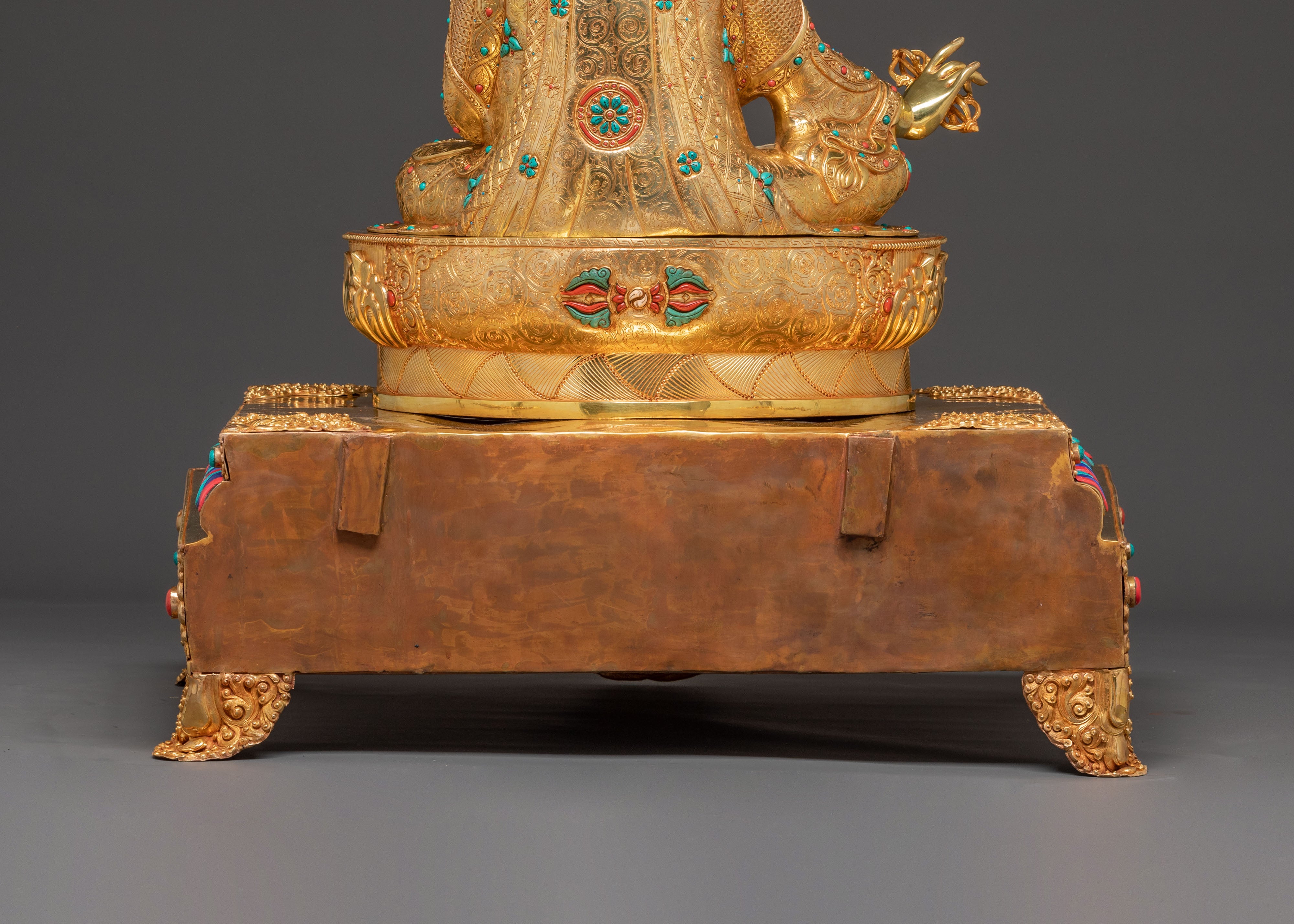 Radiant Guru Rinpoche Statue with Torana - 24k Gold Gilded