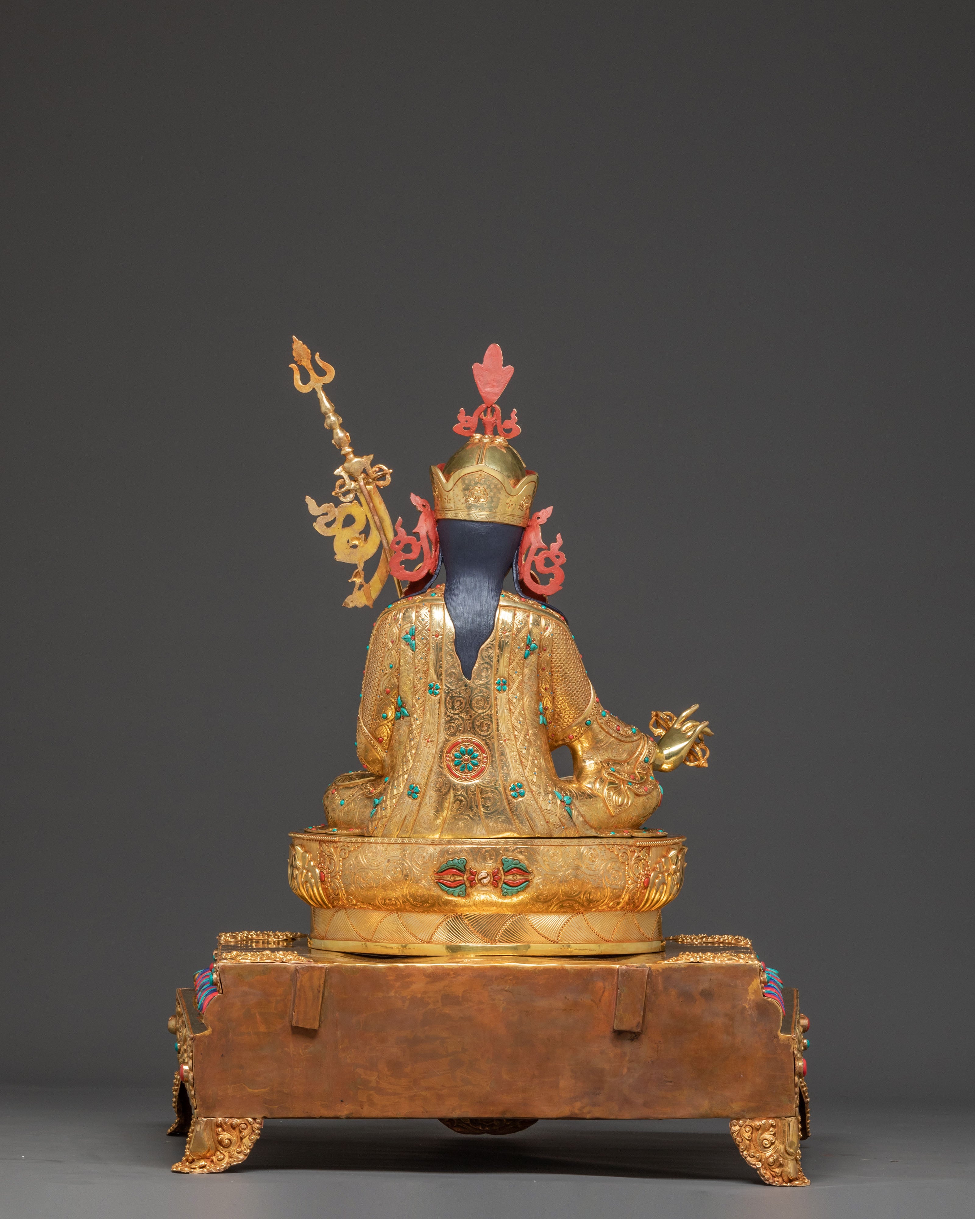 Radiant Guru Rinpoche Statue with Torana - 24k Gold Gilded