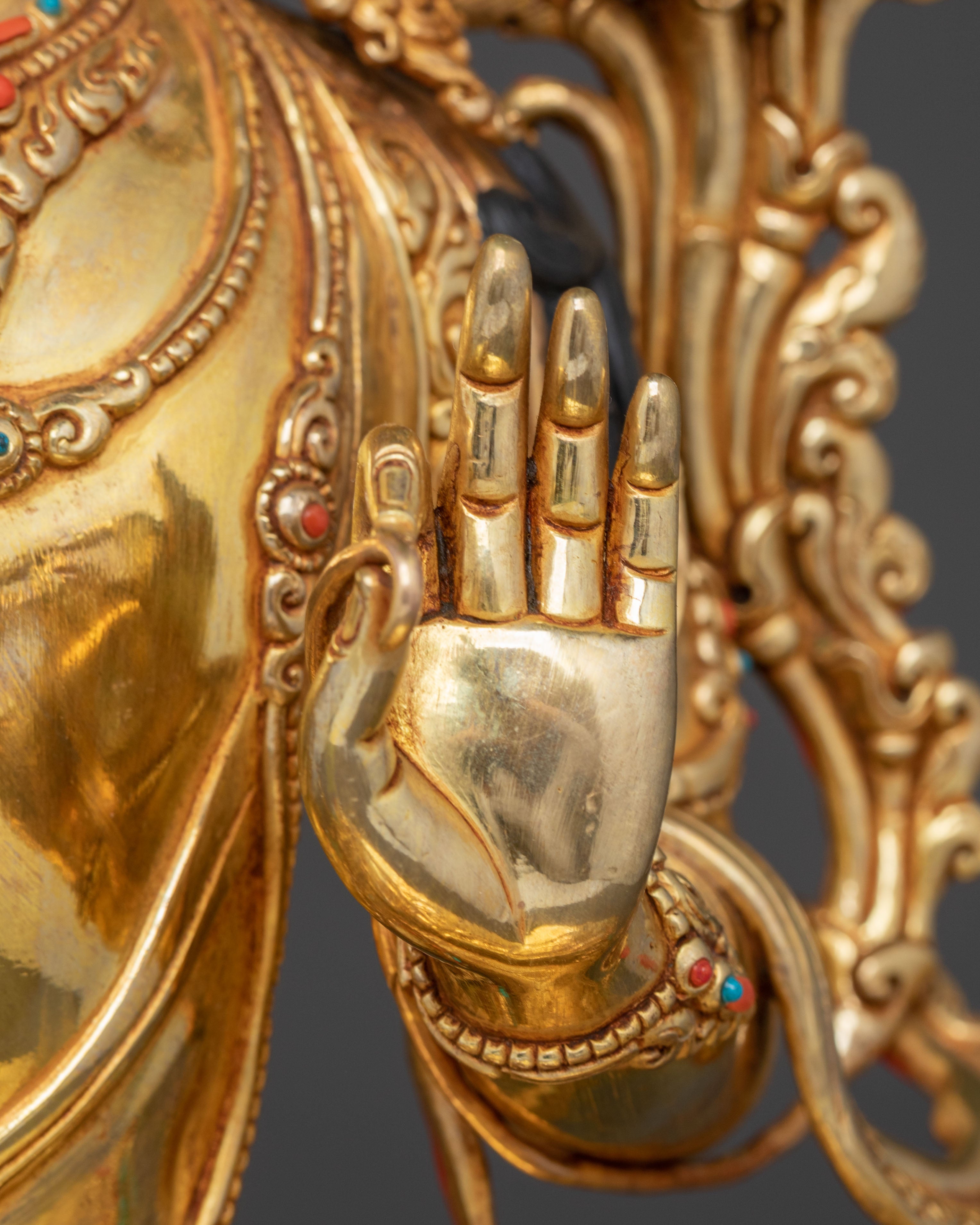 Handcrafted Wisdom Bodhisattva Manjushri Statue - 24K Gold Gilded Masterpiece