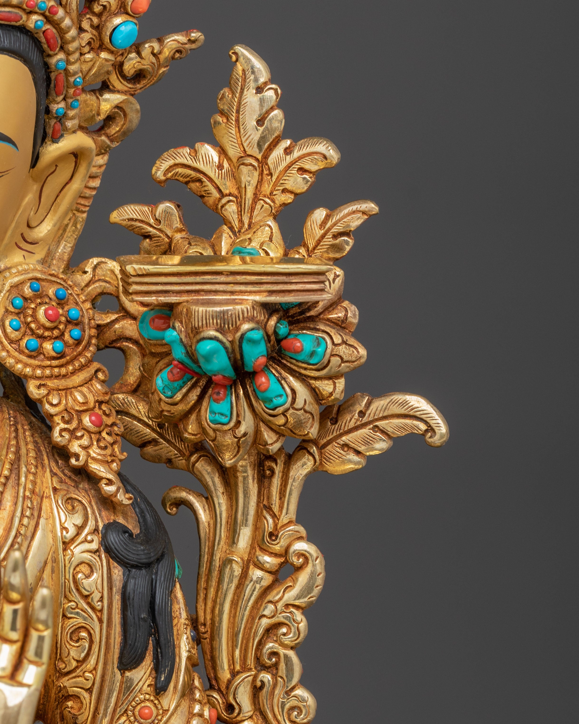 Handcrafted Wisdom Bodhisattva Manjushri Statue - 24K Gold Gilded Masterpiece