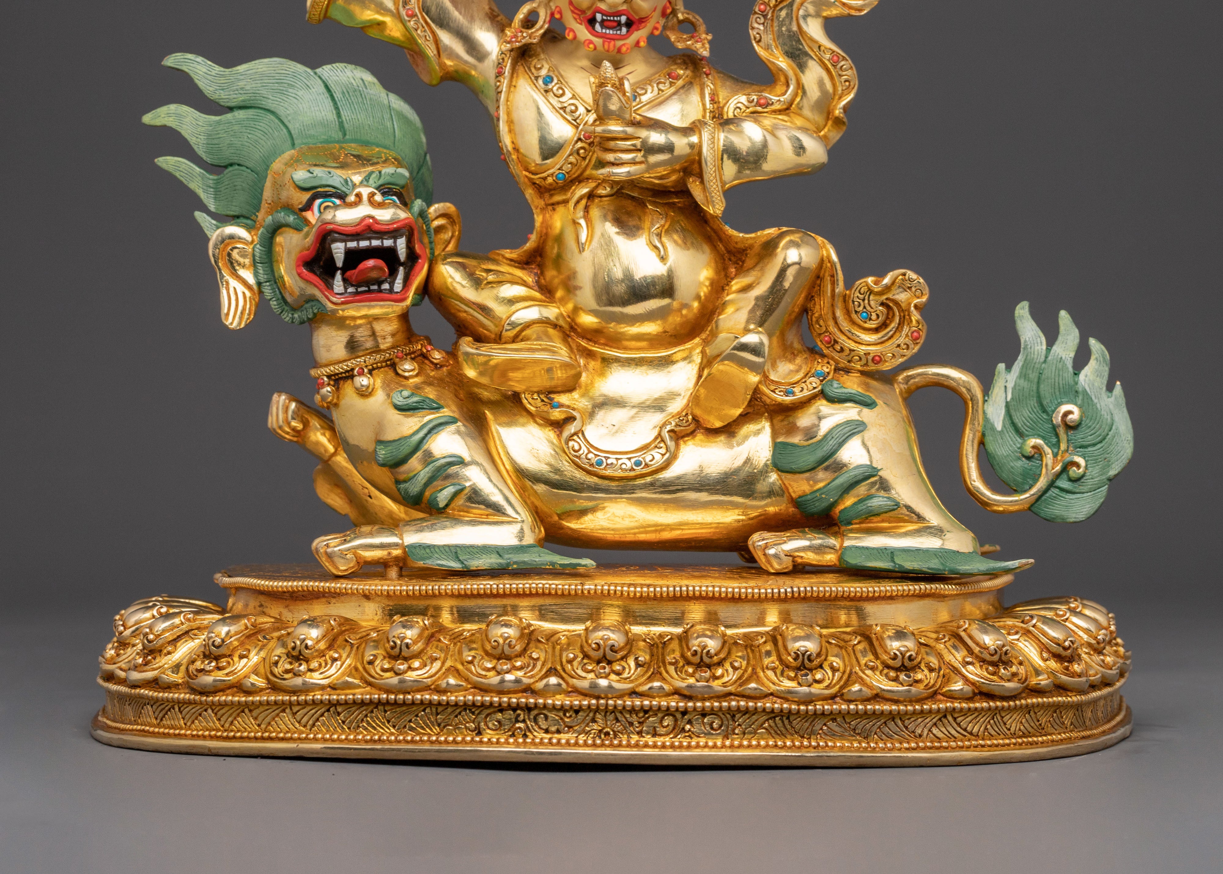 24K Gold Gilded Three Nyingma Protectors Statue – Masterpiece of Patan