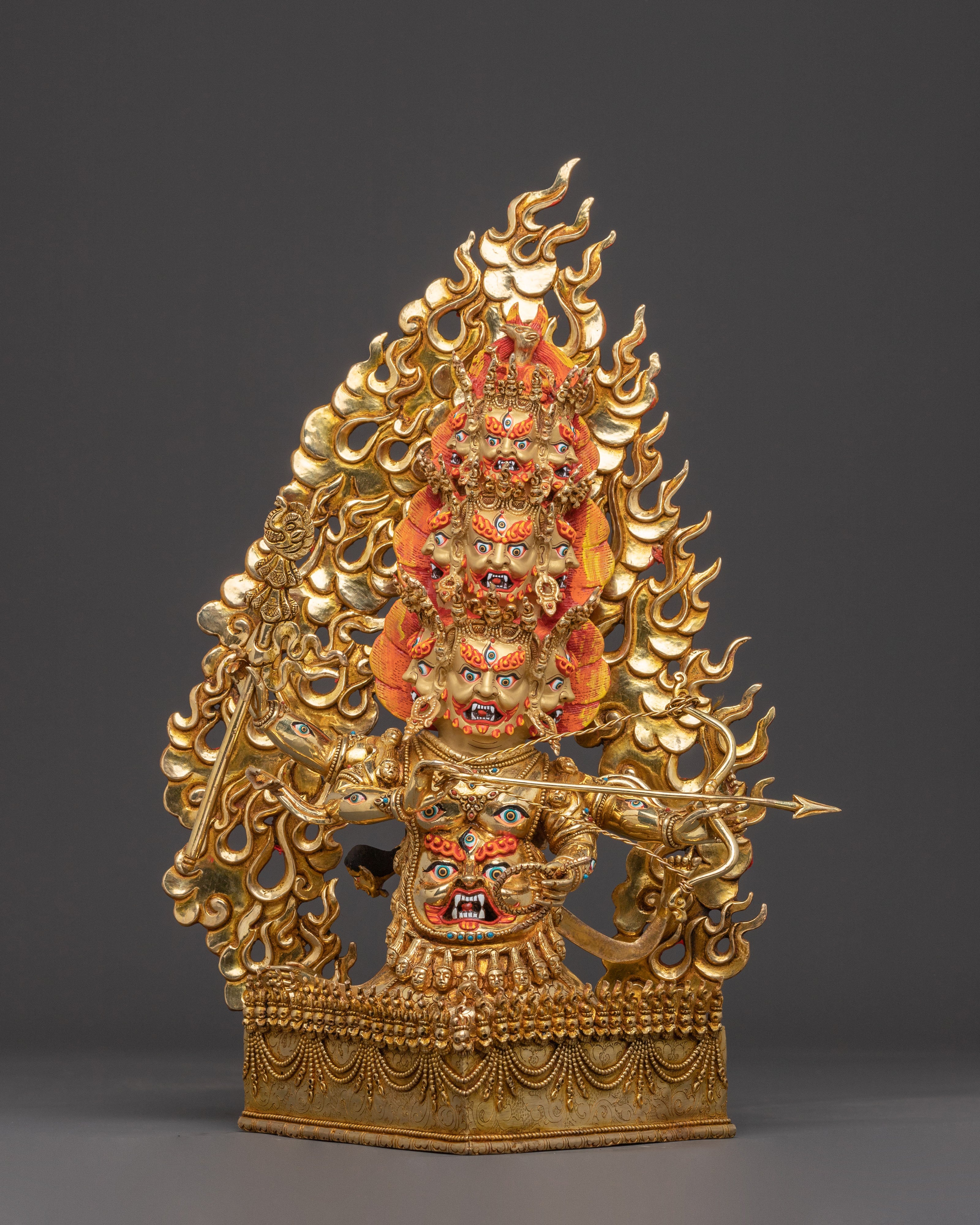 24K Gold Gilded Three Nyingma Protectors Statue – Masterpiece of Patan