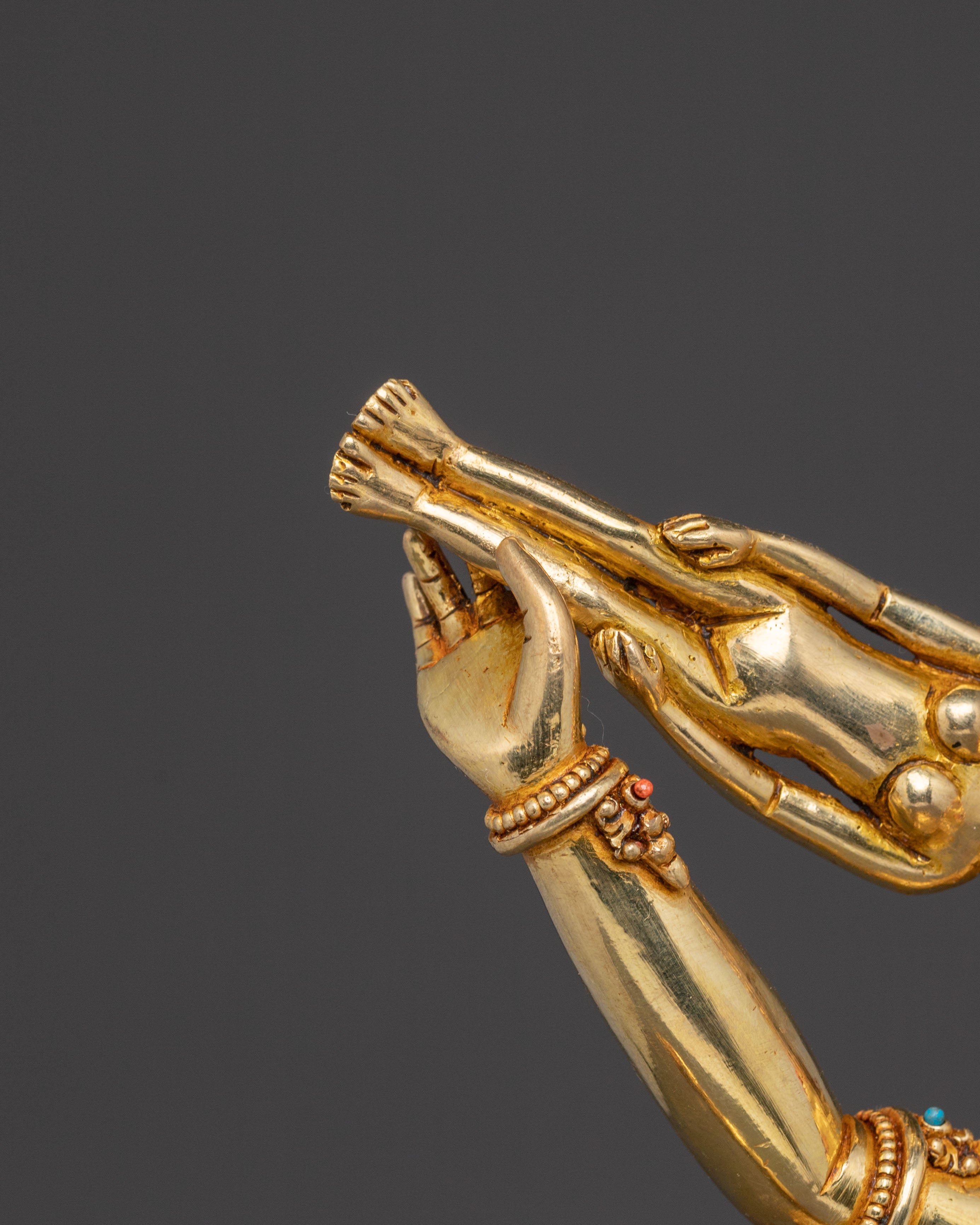 24K Gold Gilded Three Nyingma Protectors Statue – Masterpiece of Patan