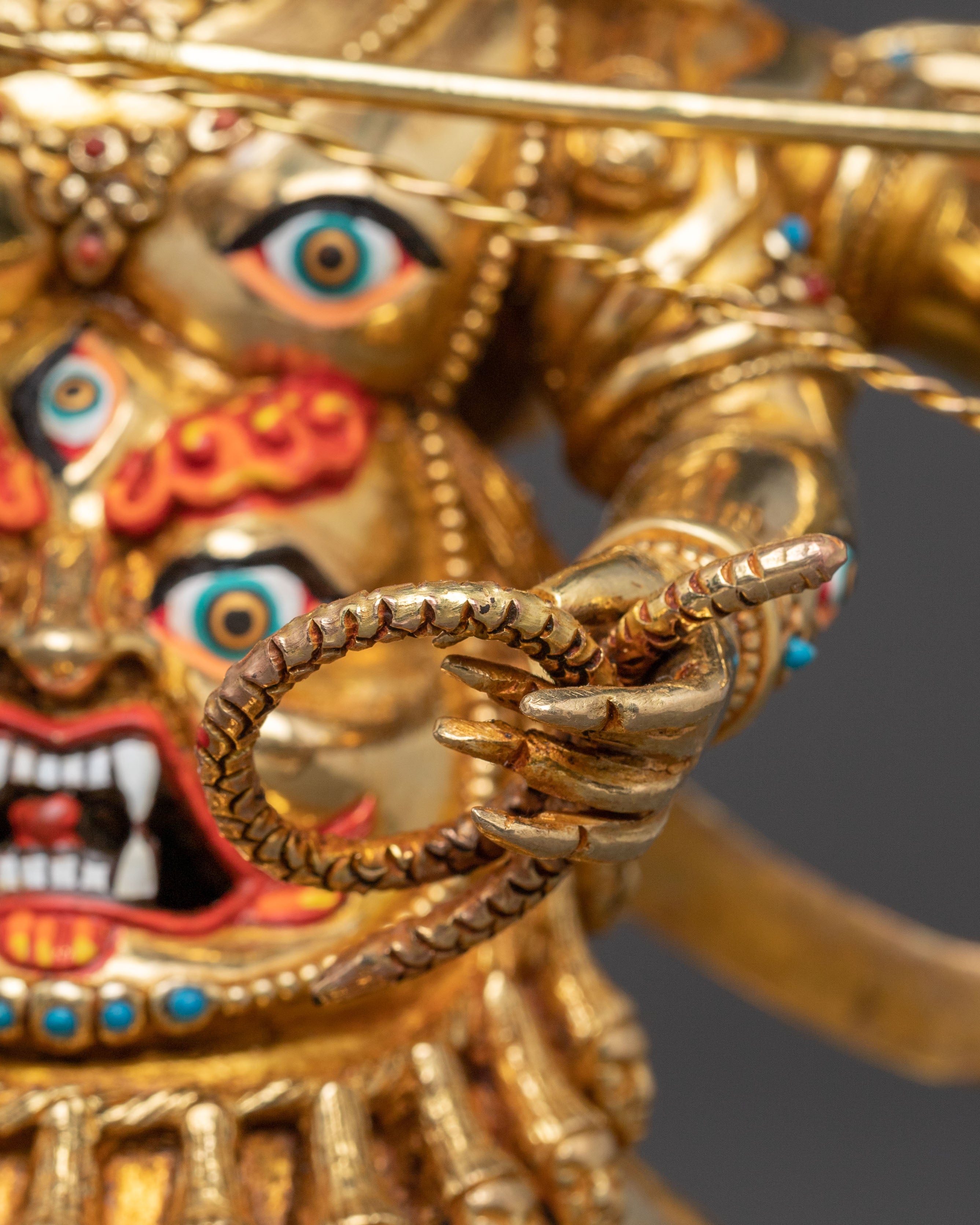 24K Gold Gilded Three Nyingma Protectors Statue – Masterpiece of Patan