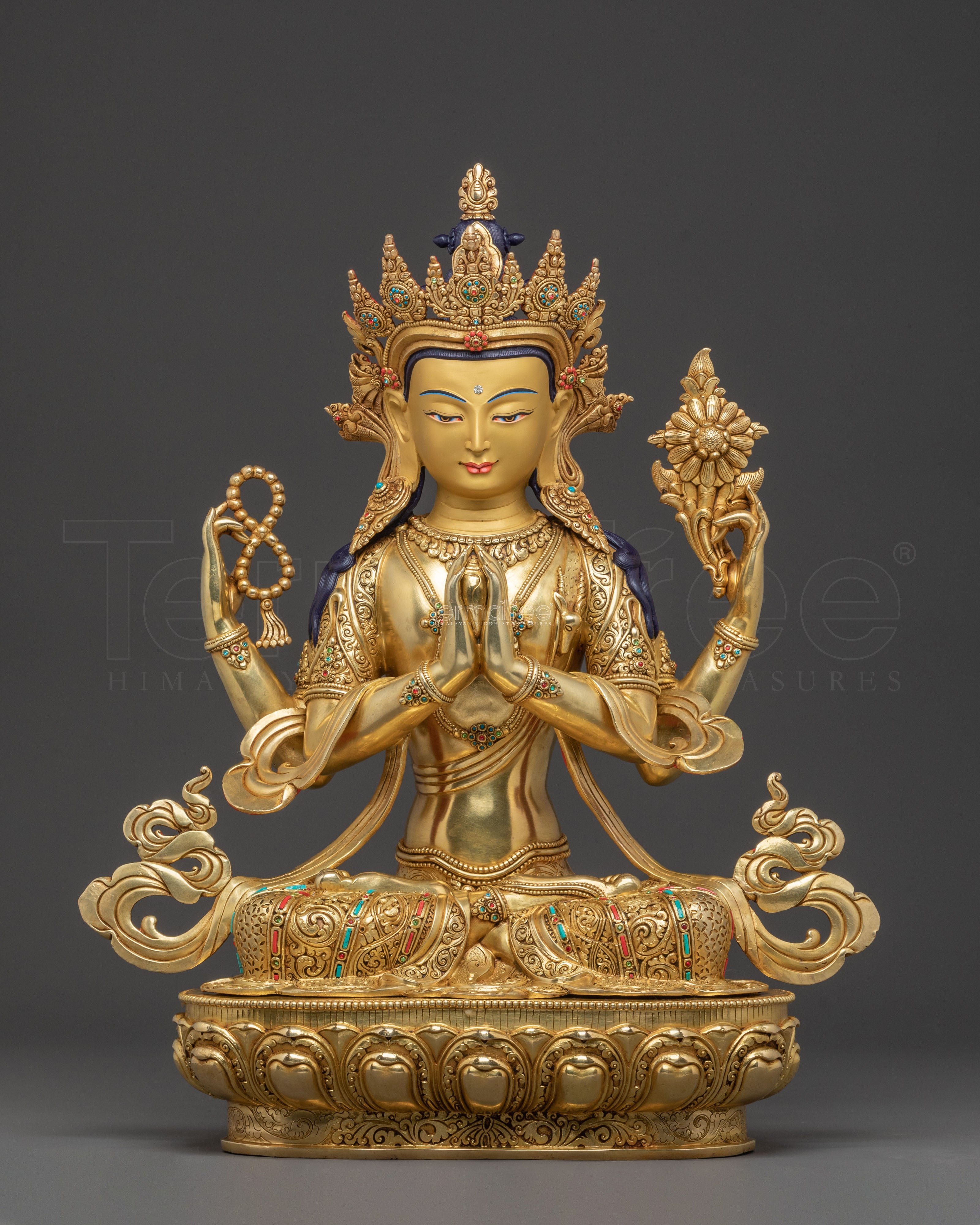 Handcrafted Divine Chenrezig Statue – 24K Gold Gilded Masterpiece