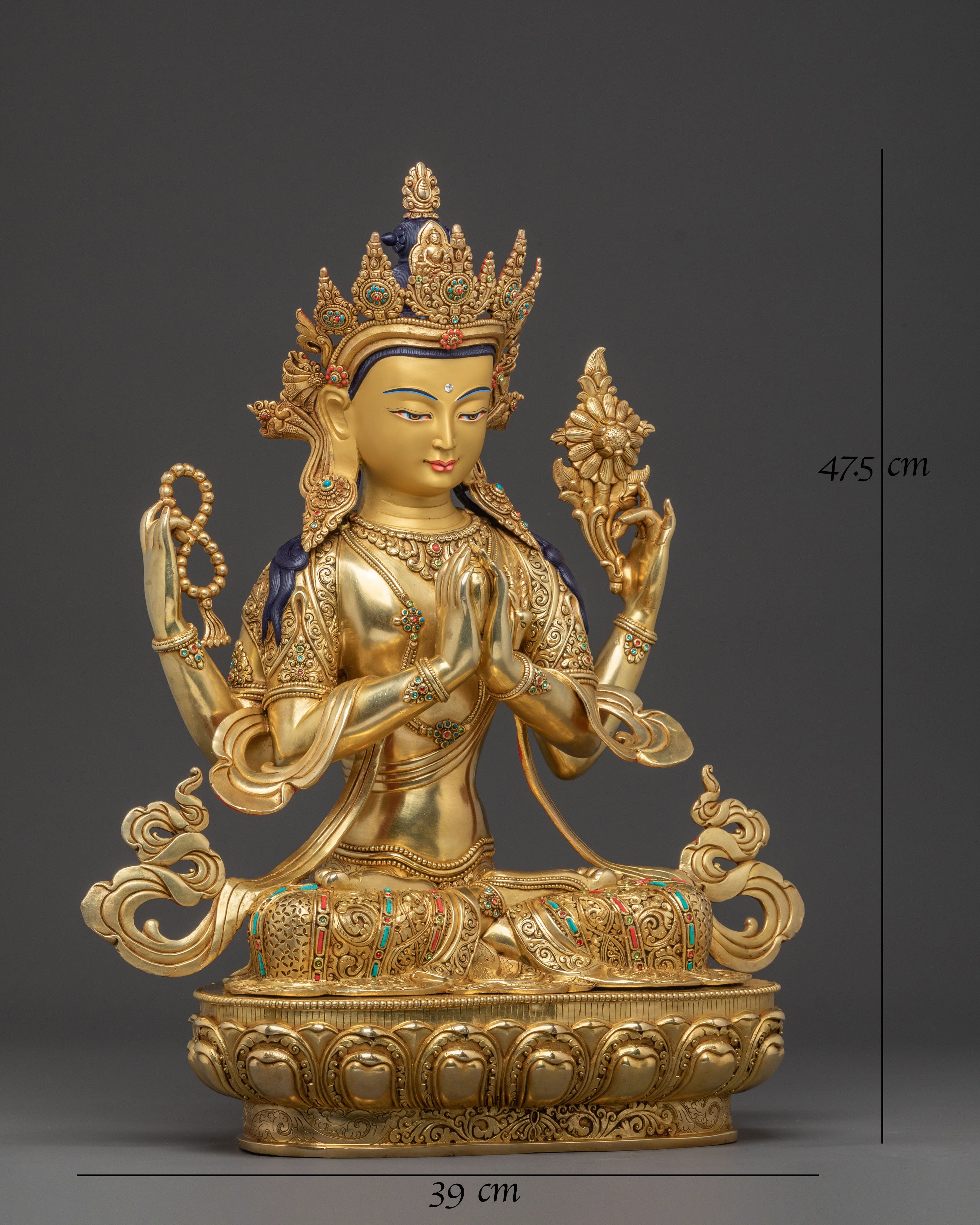 Handcrafted Divine Chenrezig Statue – 24K Gold Gilded Masterpiece