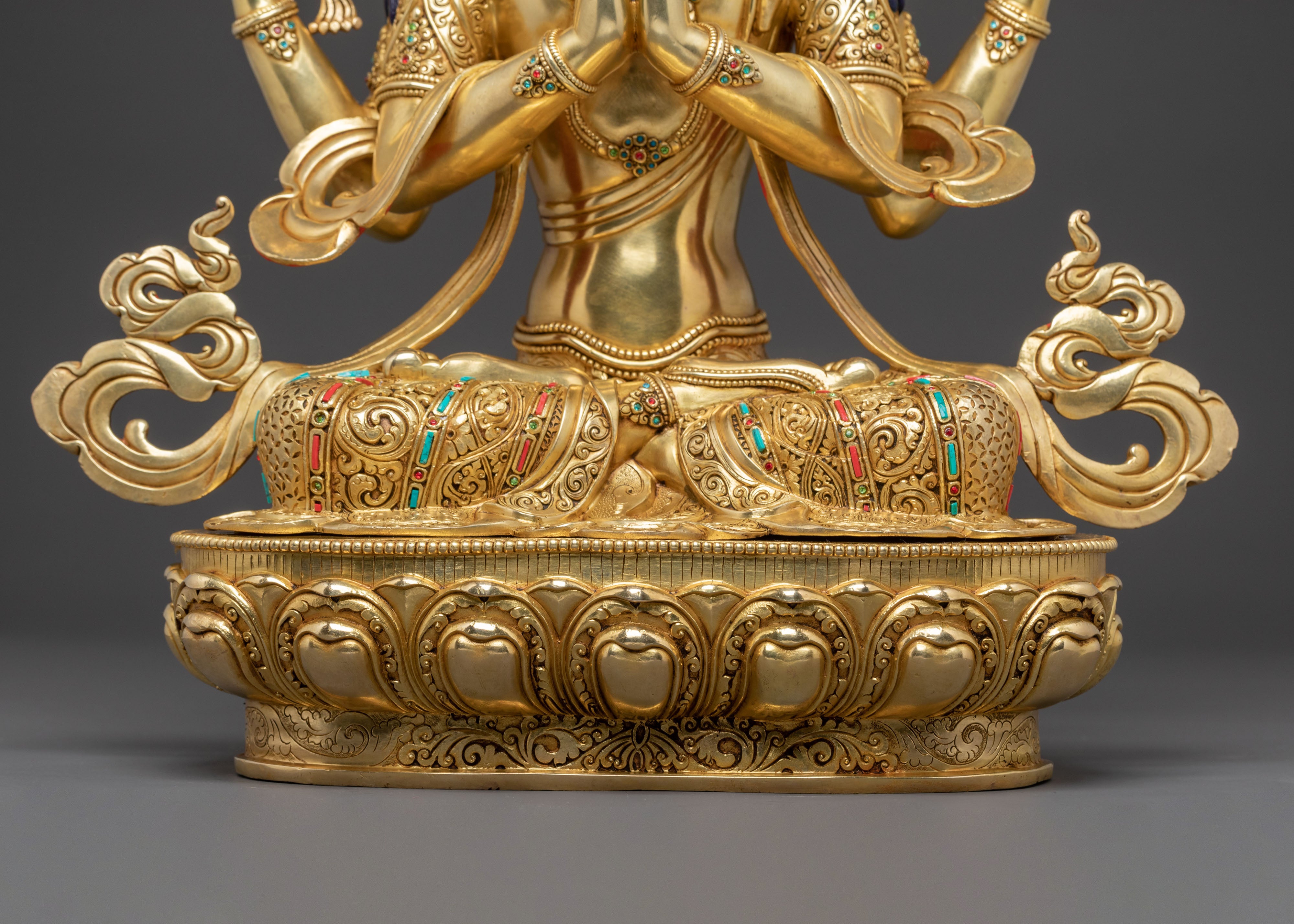 Handcrafted Divine Chenrezig Statue – 24K Gold Gilded Masterpiece