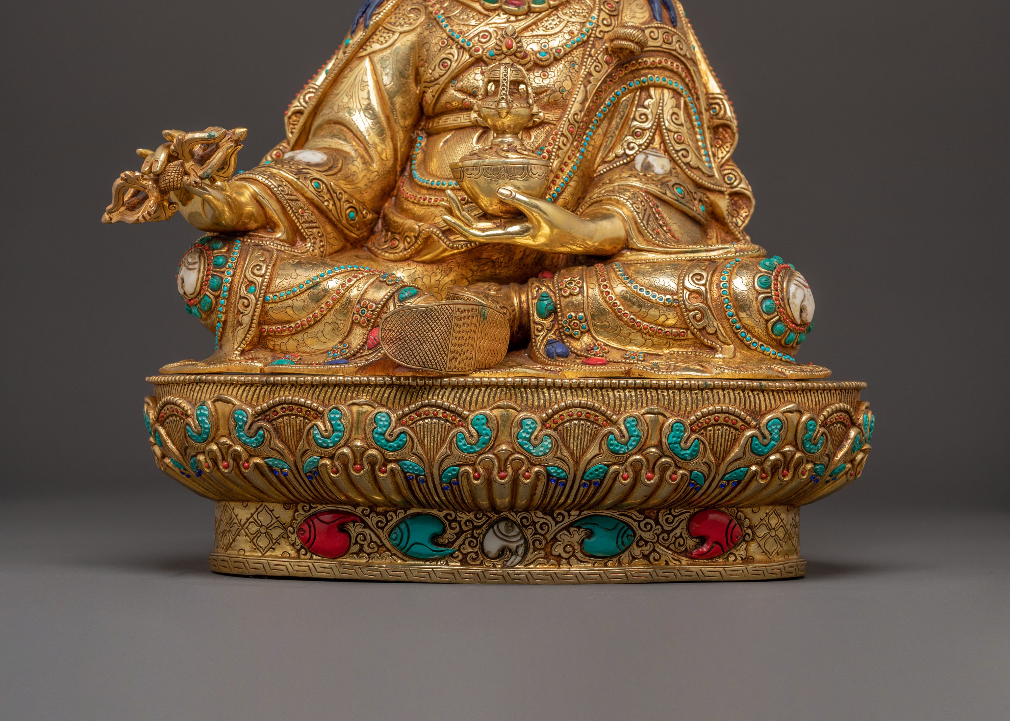 Exquisite 24K Gold Gilded Copper Guru Rinpoche Statue