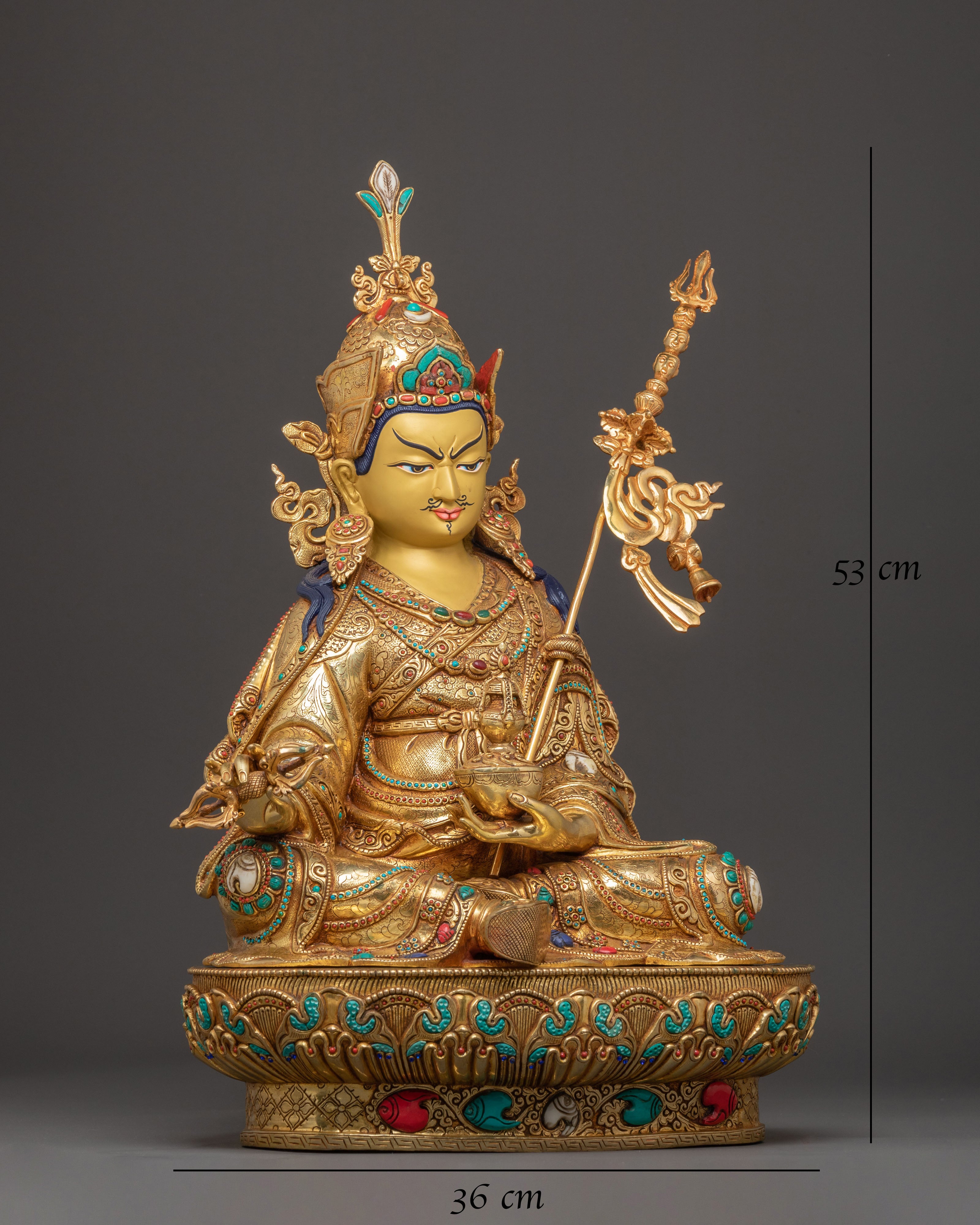 Exquisite 24K Gold Gilded Copper Guru Rinpoche Statue