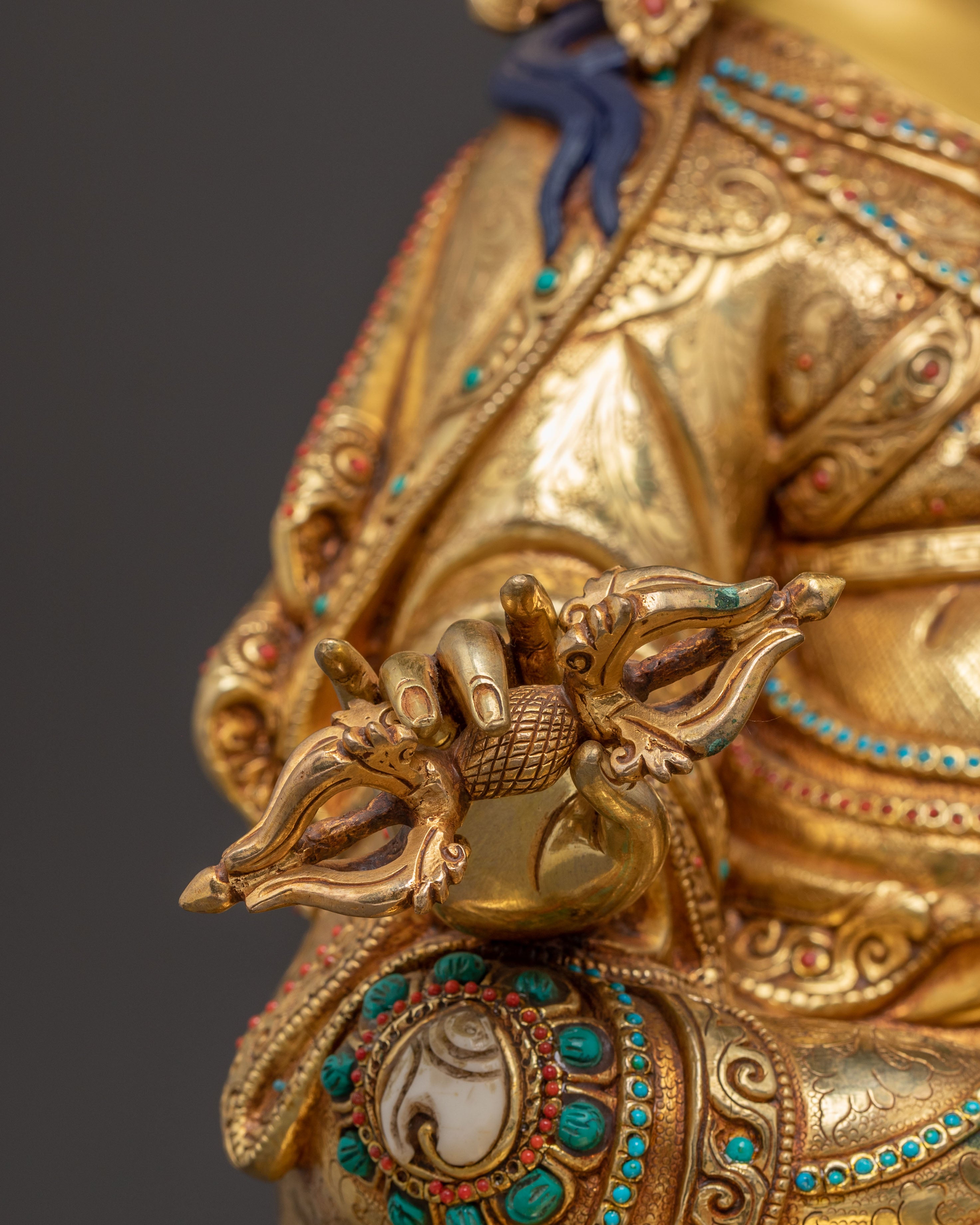 Exquisite 24K Gold Gilded Copper Guru Rinpoche Statue