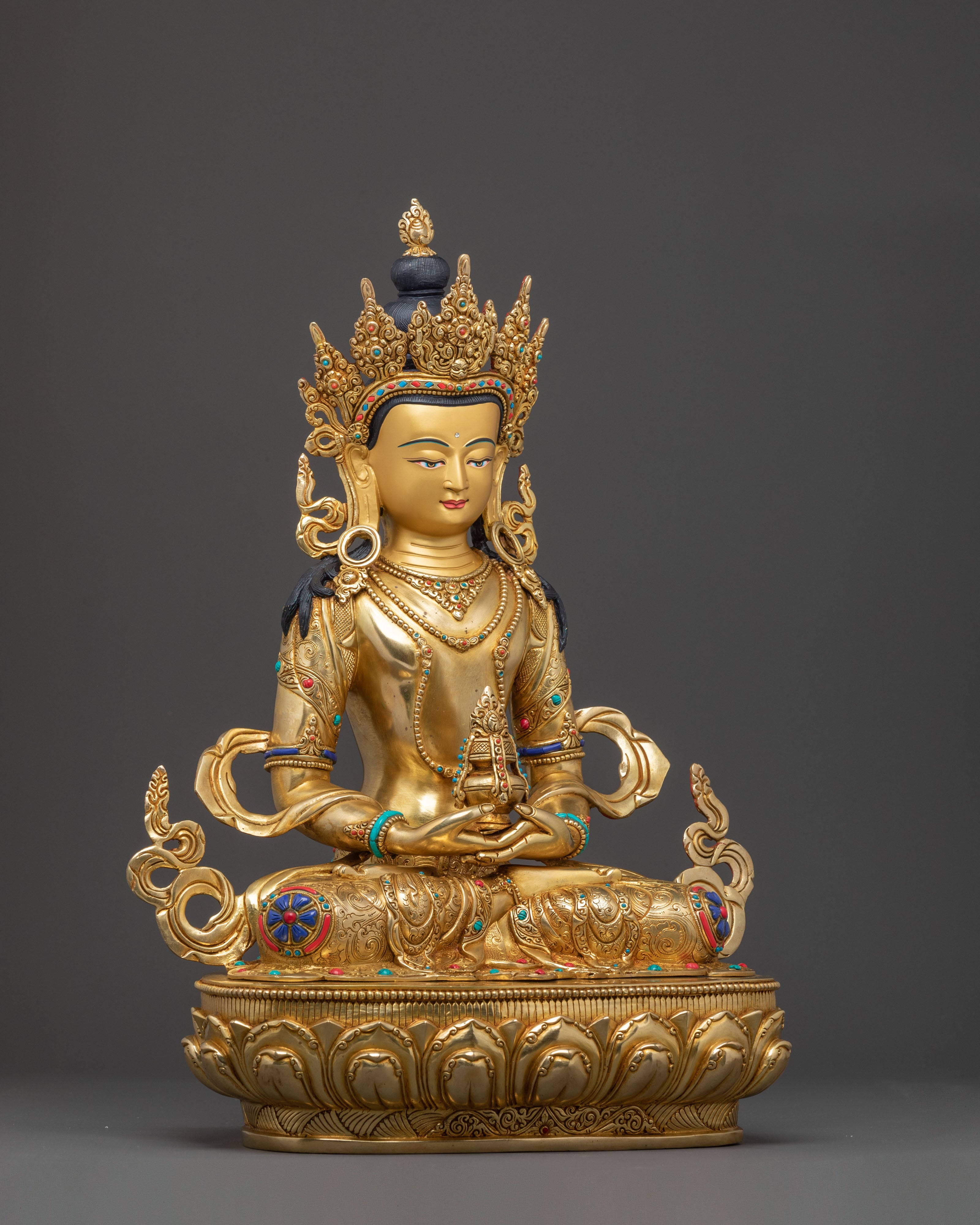 Three Life Long Deities Sacred Statue Set – Exquisite 24K Gold Gilded Copper