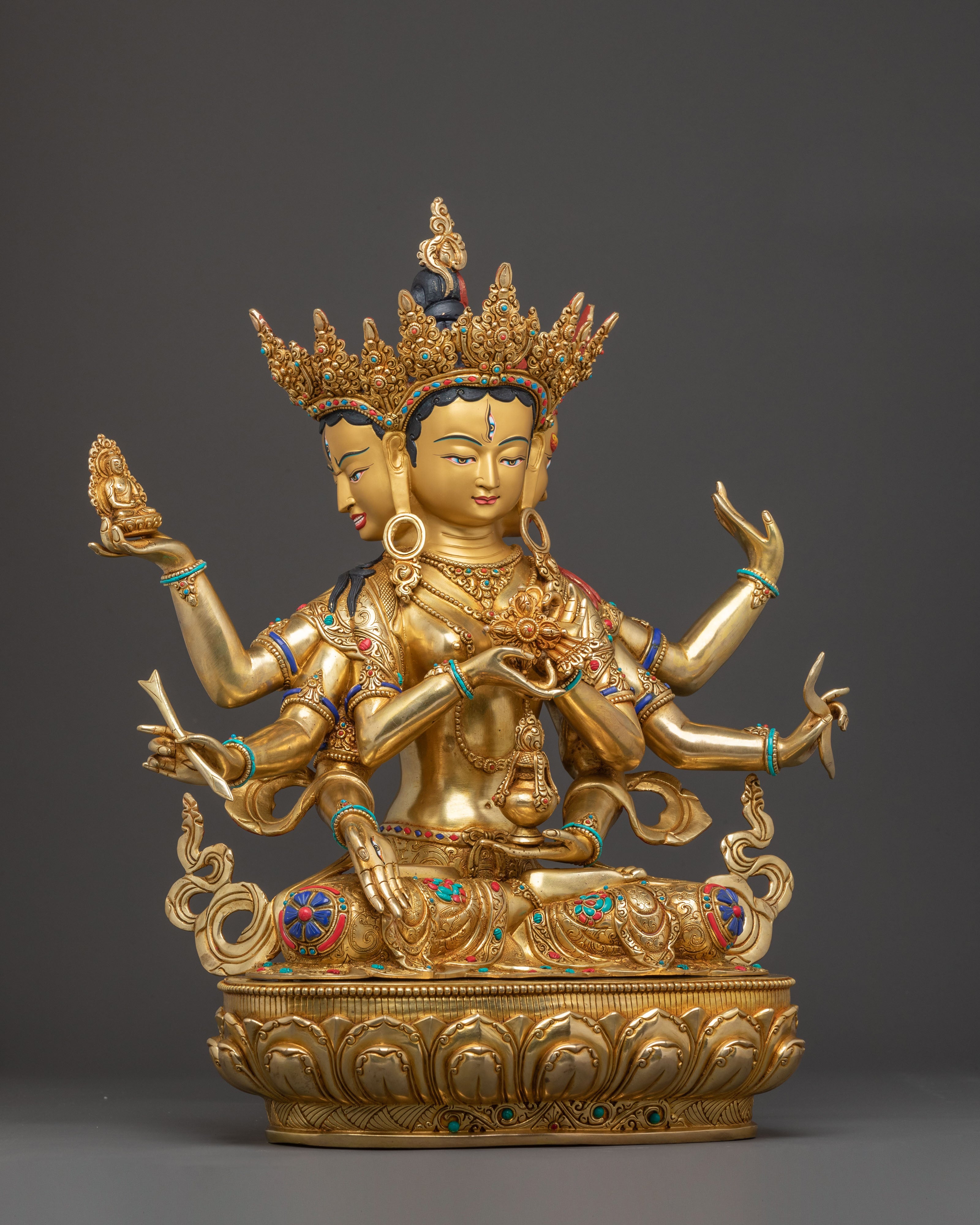 Three Life Long Deities Sacred Statue Set – Exquisite 24K Gold Gilded Copper