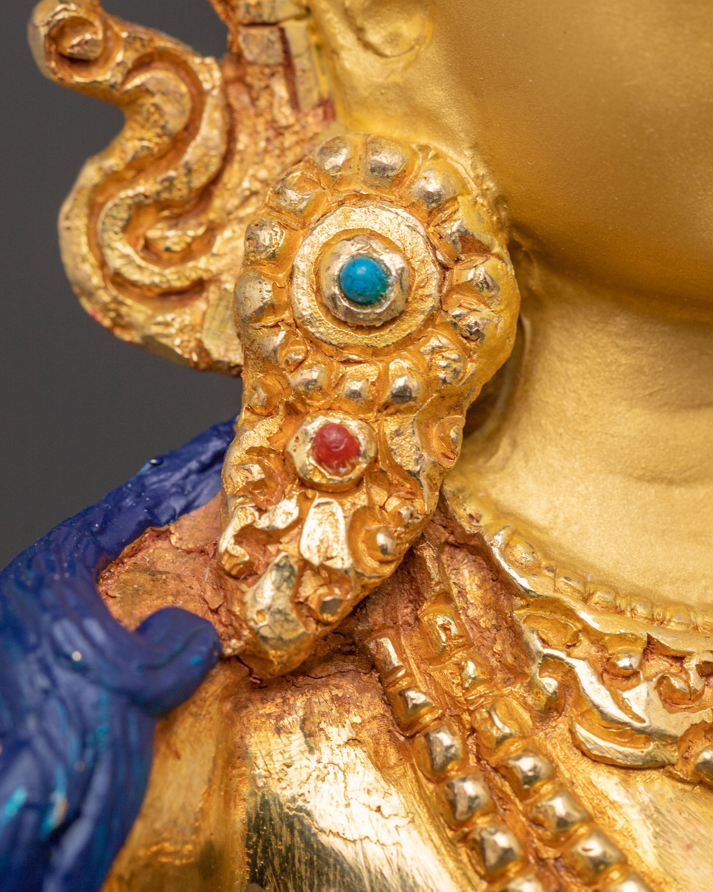 Handcrafted Manjushri Sacred Statue – Gilded Copper & Gemstone Art
