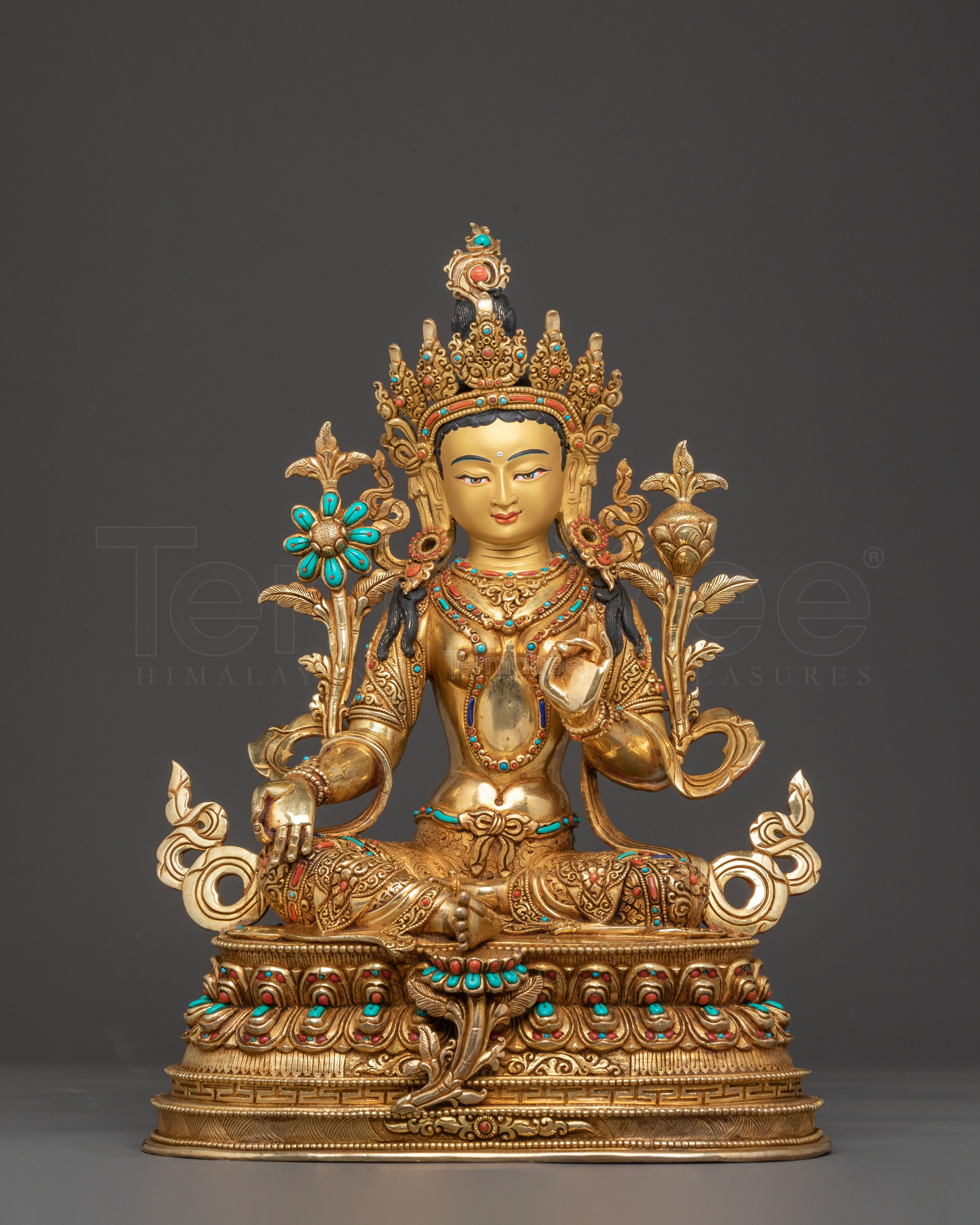 Green Tara Serenity Statue | 24K Gold Gilded