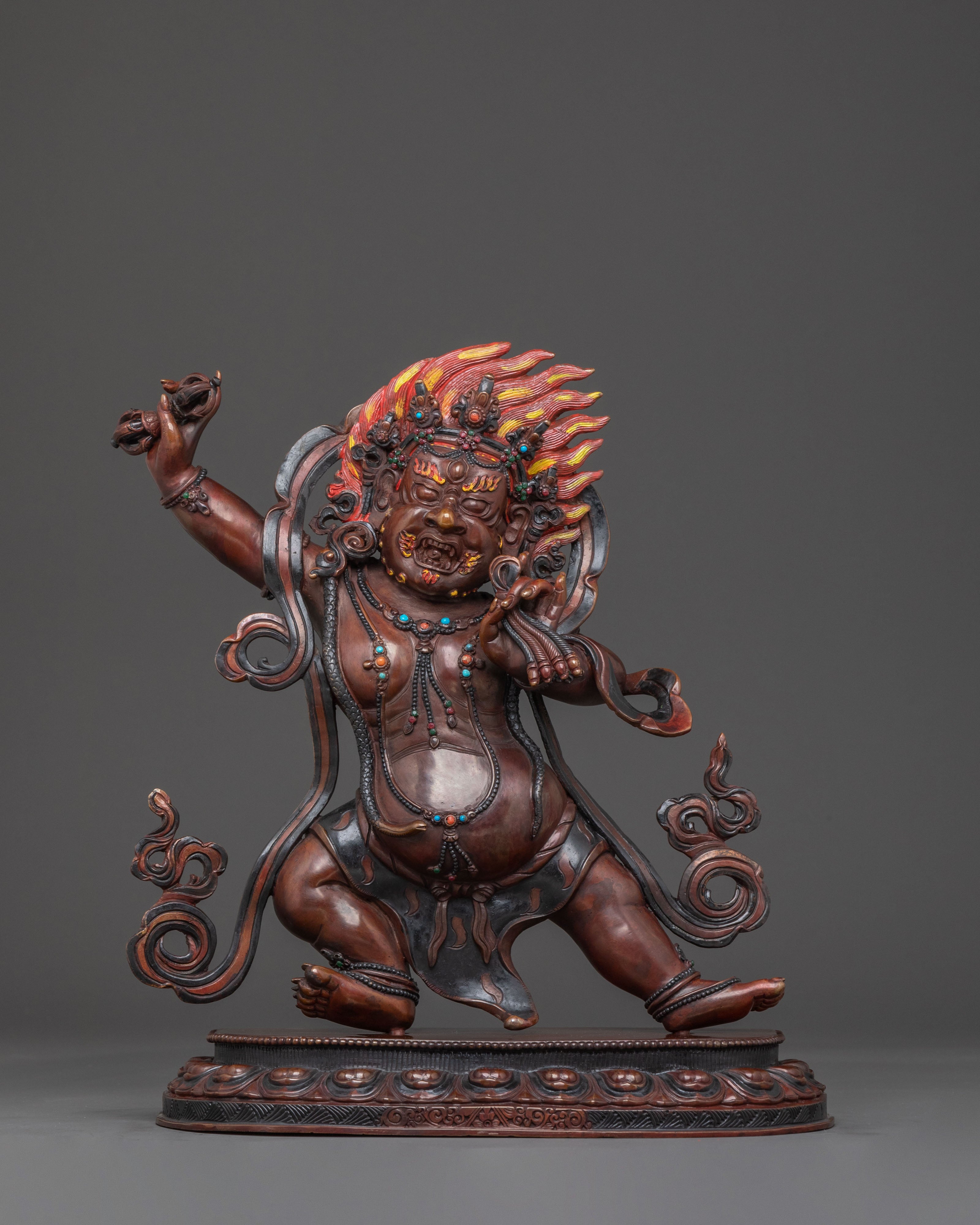 Vajrapani's Dynamic Presence: Divine Statue of Vajrapani in Oxidized Copper