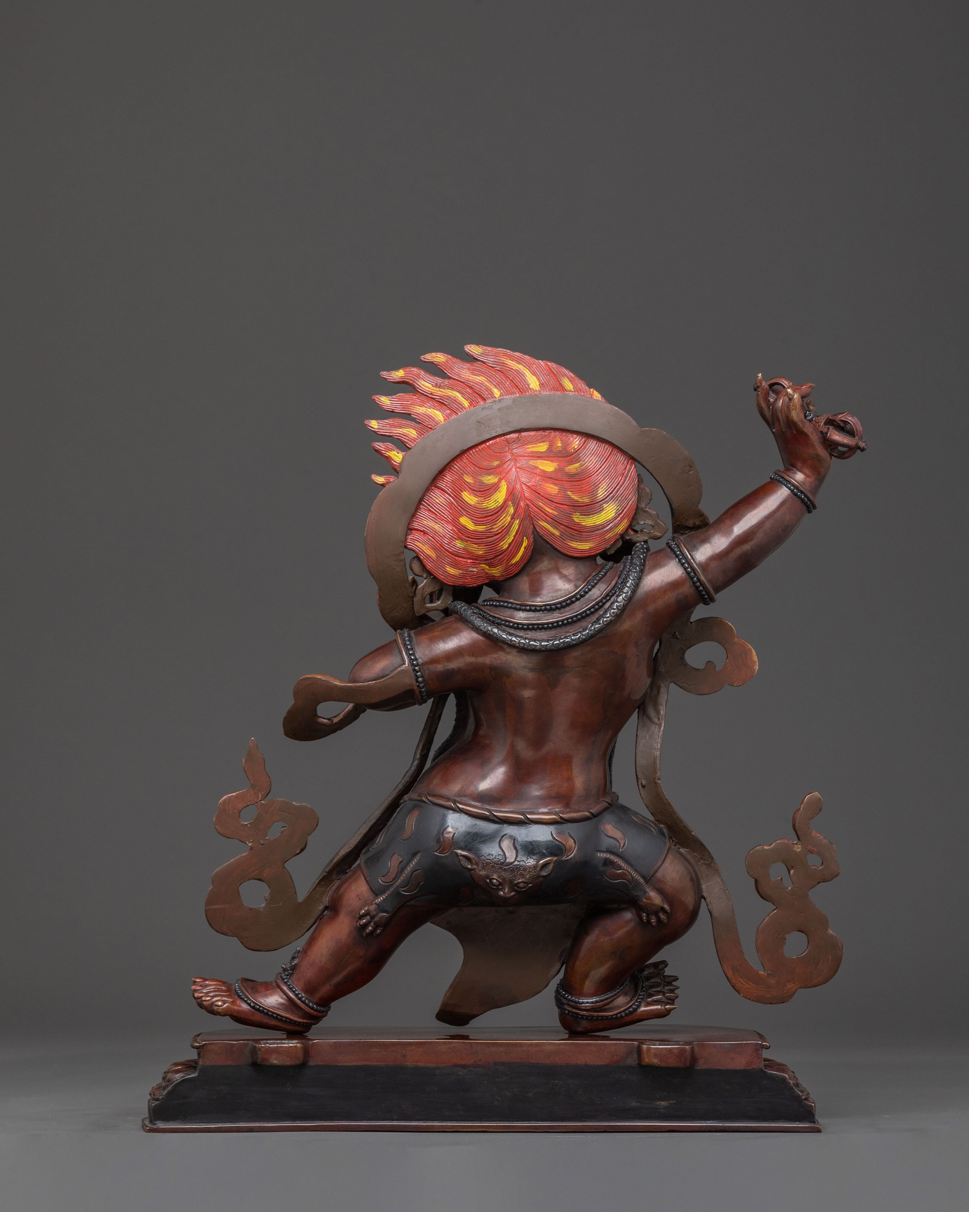 Vajrapani's Dynamic Presence: Divine Statue of Vajrapani in Oxidized Copper