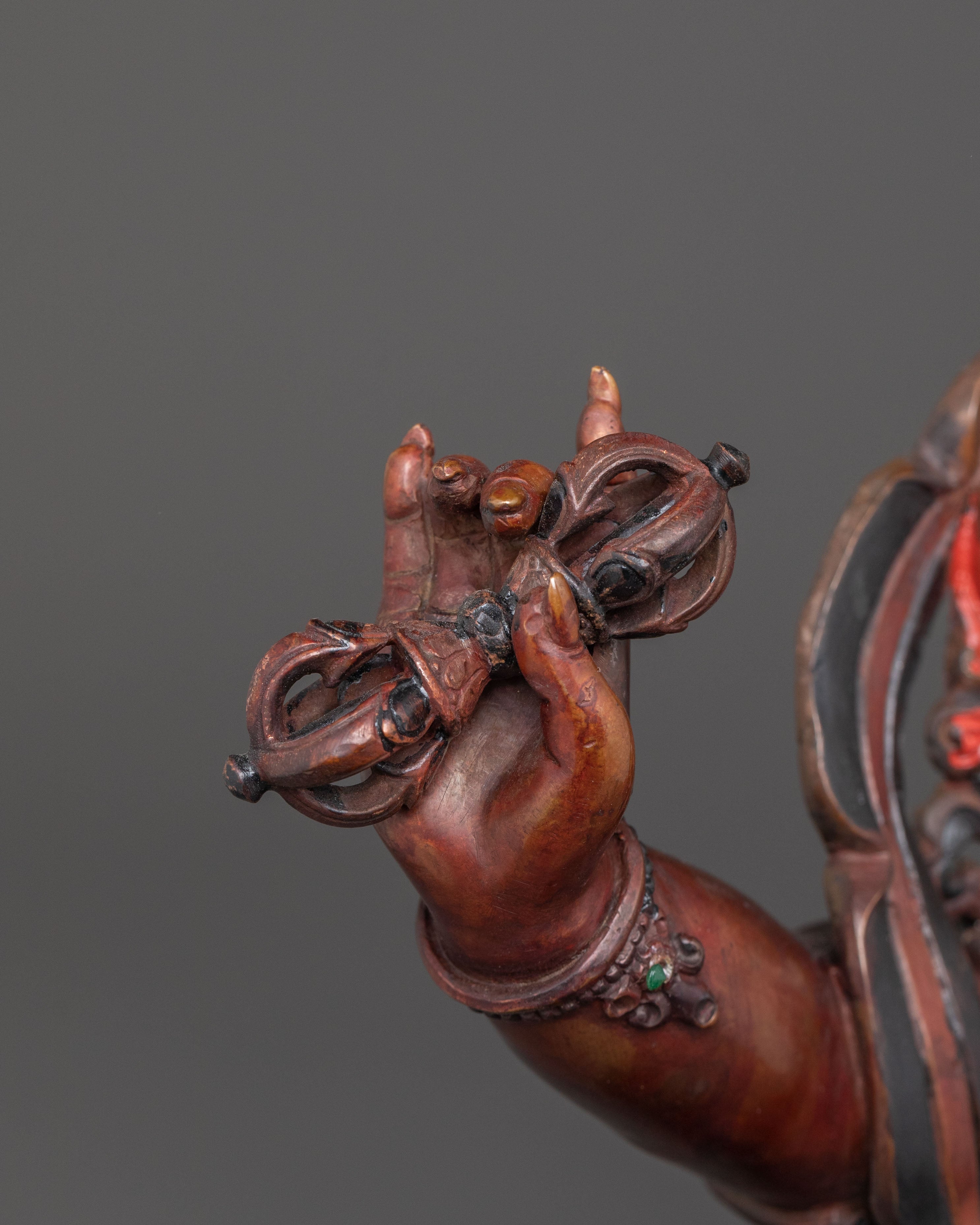 Vajrapani's Dynamic Presence: Divine Statue of Vajrapani in Oxidized Copper