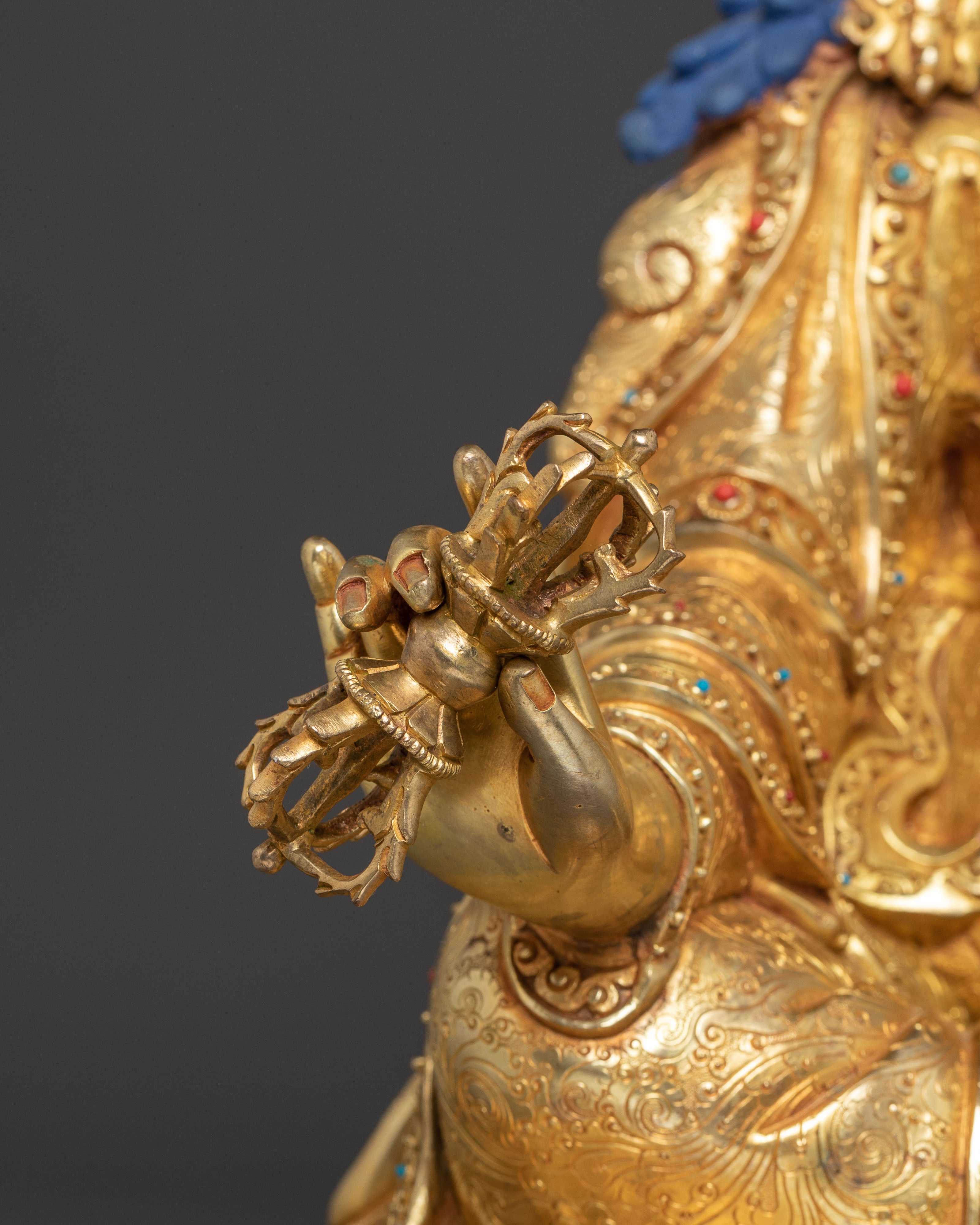 Handmade Golden Statue of Guru Rinpoche Lotus Born Guru