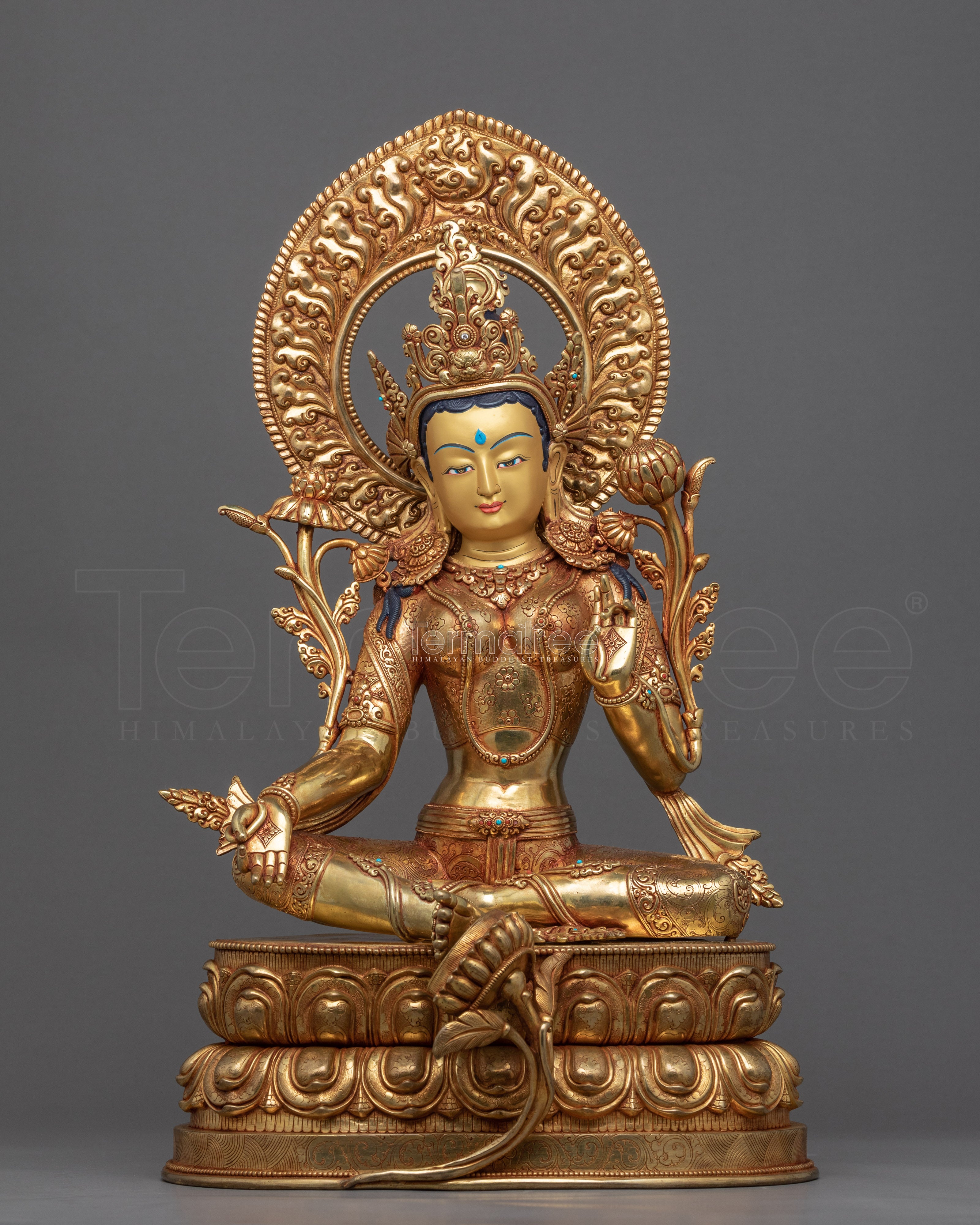 Mother Green Tara Statue | Tibetan Female Buddha Handmade Art - Termatree