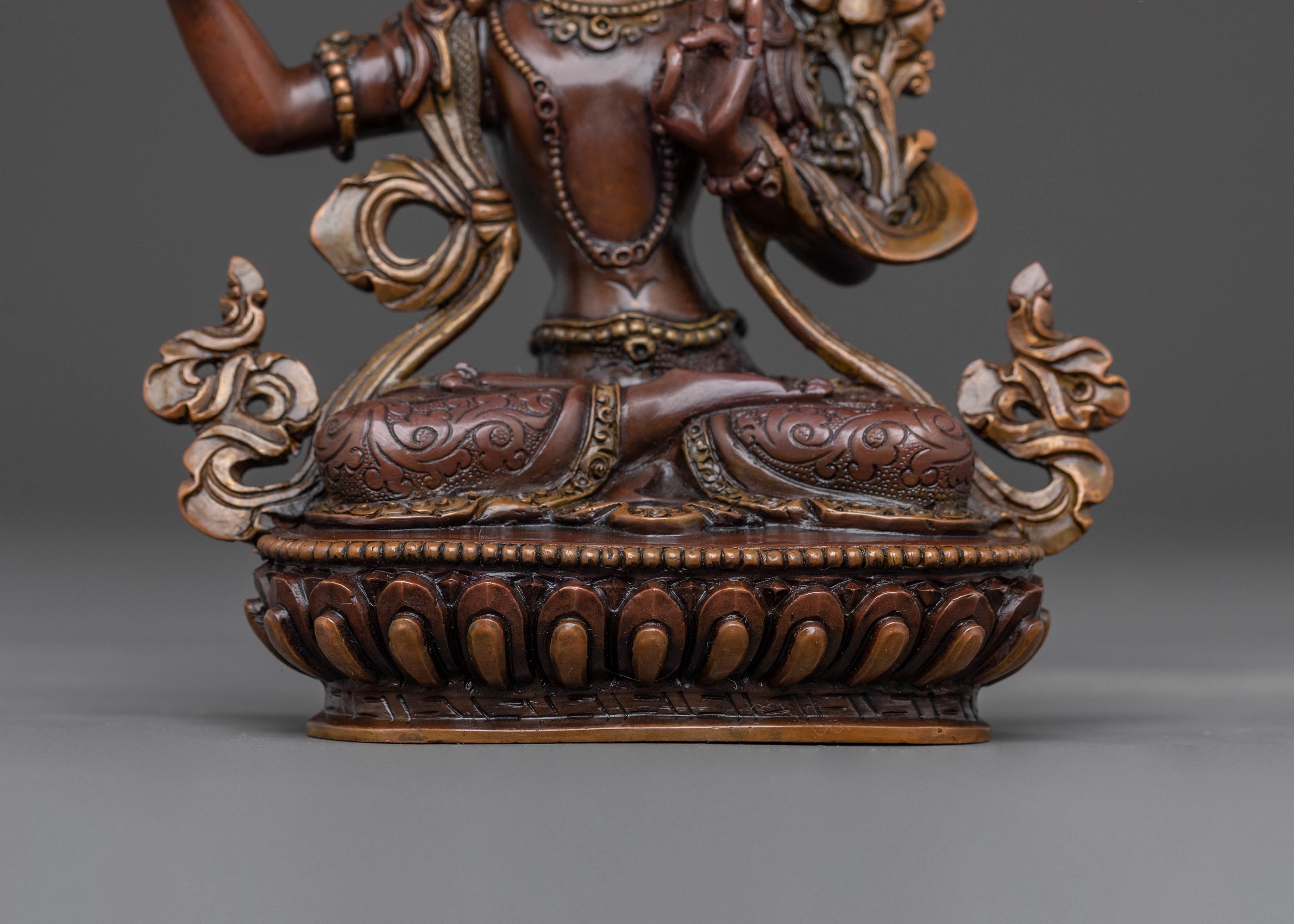 Manjushri Bodhisattva Sacred Statue - Oxidized Copper Finish