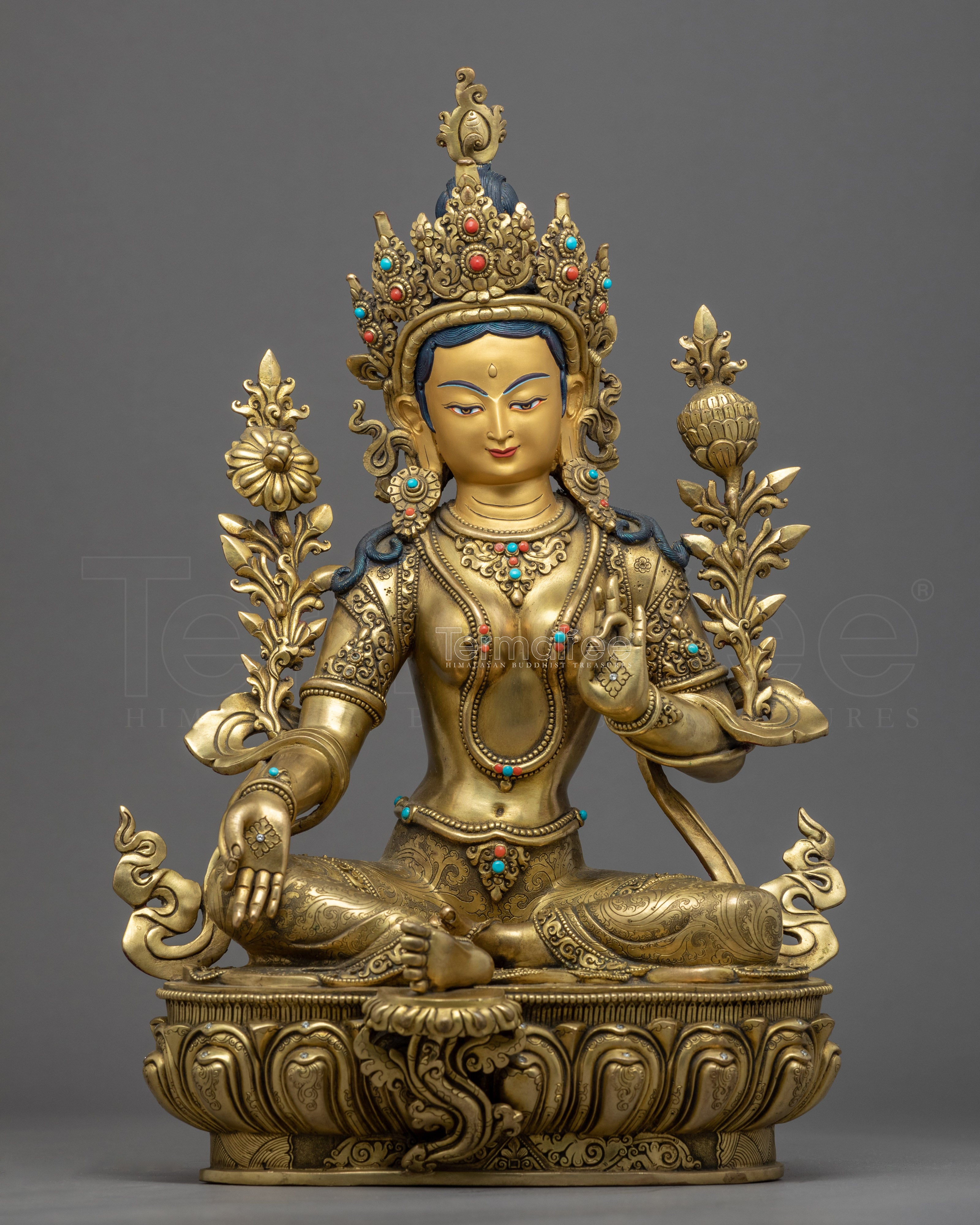 Mother Buddha Tara Sculpture | Hand-Carved 24K Gold Statue - Termatree